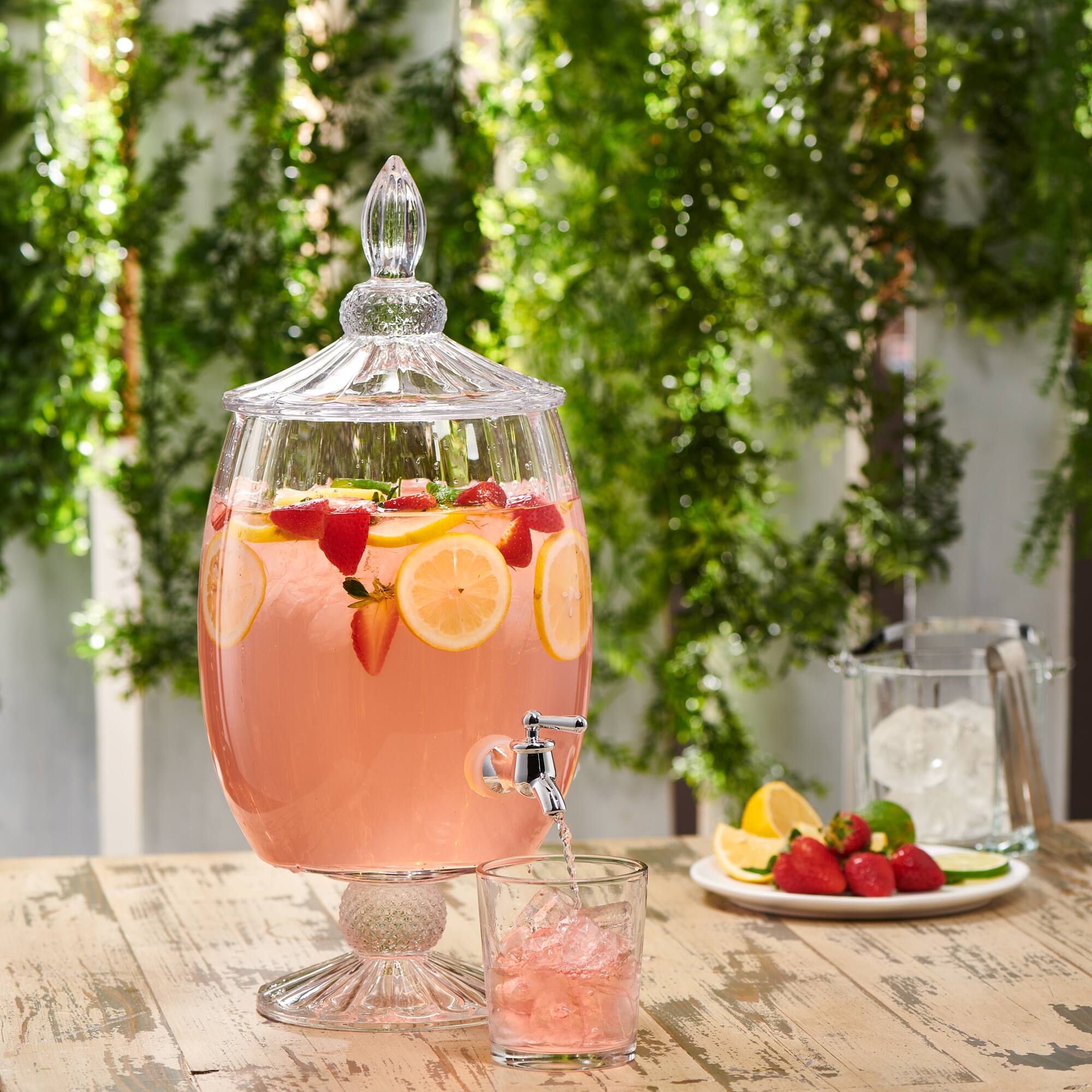 Back. Jay Import - Madison Optic Glass Beverage Dispenser – 1.7 Gallon (217.6 oz) - Clear.