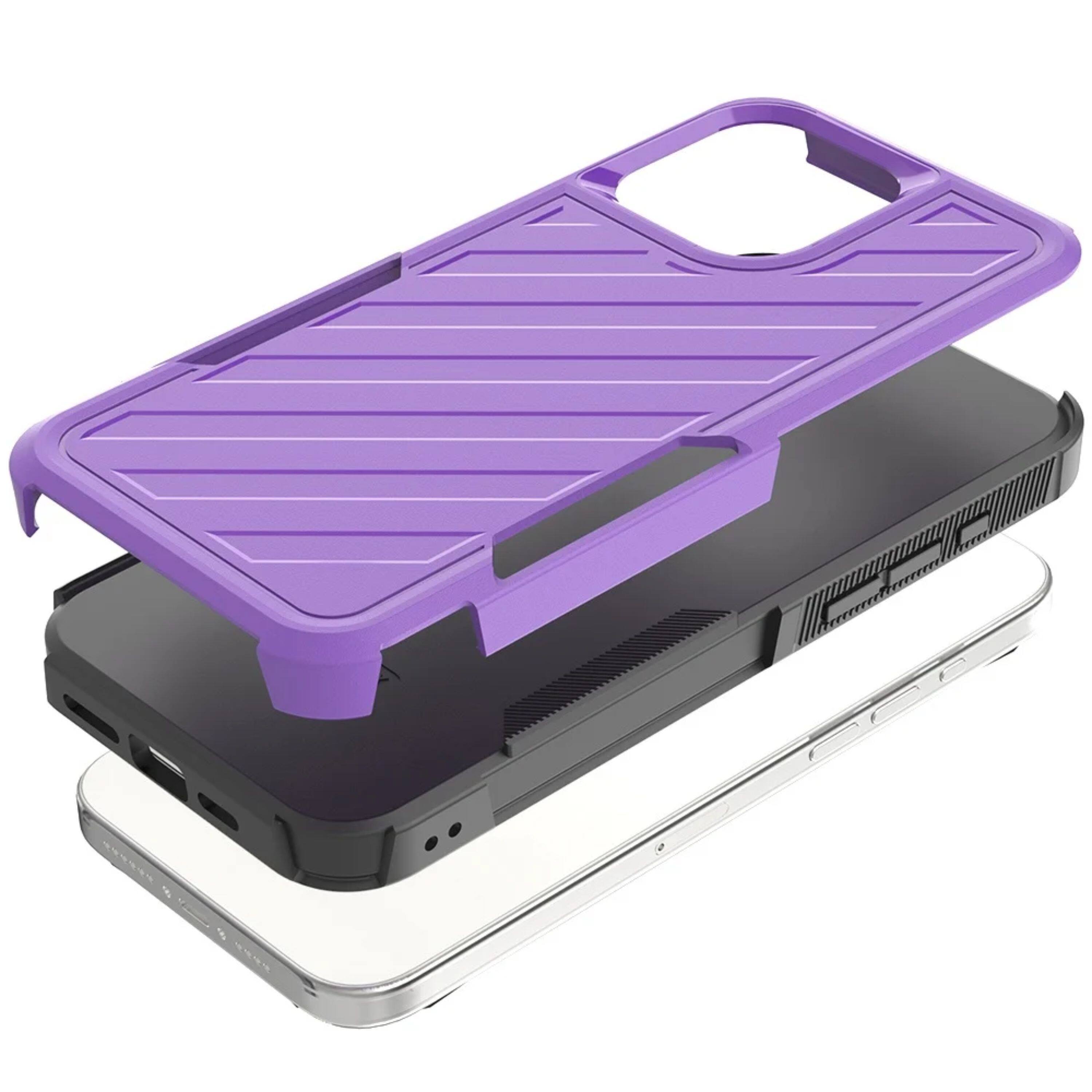 Left. Kitcheniva - Dual Layer Shockproof Case With Tempered Glass For iPhone 15 Pro Max Dark Purple/Black - Dark Purple.