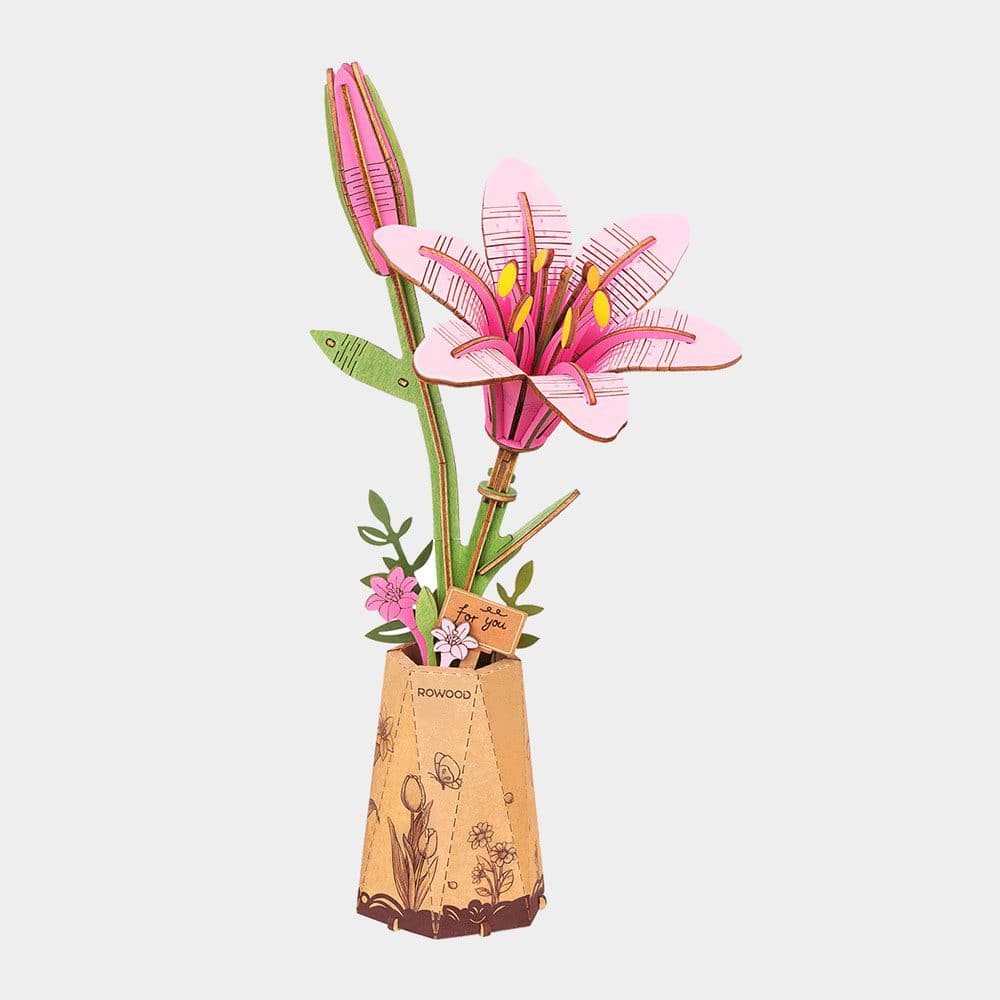 3D Puzzle - DIY 3D Wood Puzzle Pink Lily 73 pieces