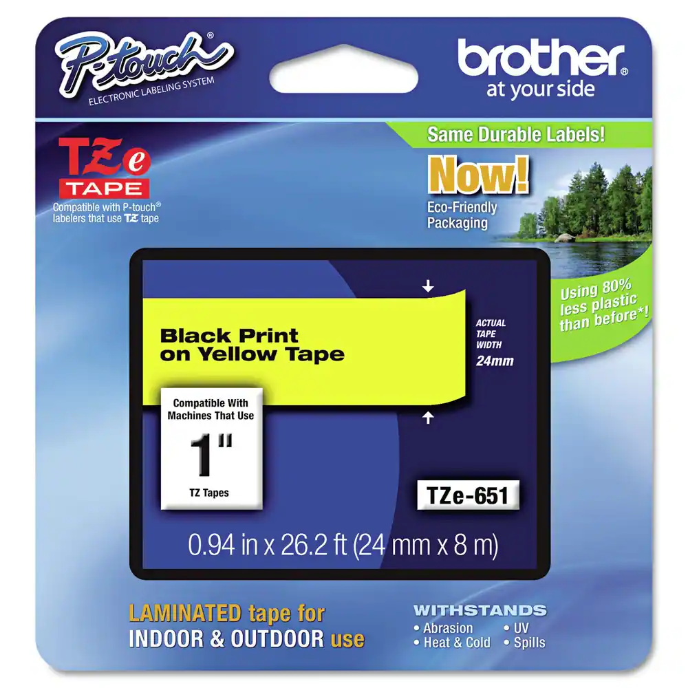 Brother - P-Touch TZE651 0.94 in. x 26.2 ft. TZe Standard Adhesive Laminated Labeling Tape - Black on - Yellow