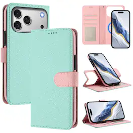 Dteck - for Apple iPhone 17 Pro Max Magnetic Detachable Wallet Case,2-in-1 Folio Cover with Card Slots Wrist Strap & Kickstand - Mint
