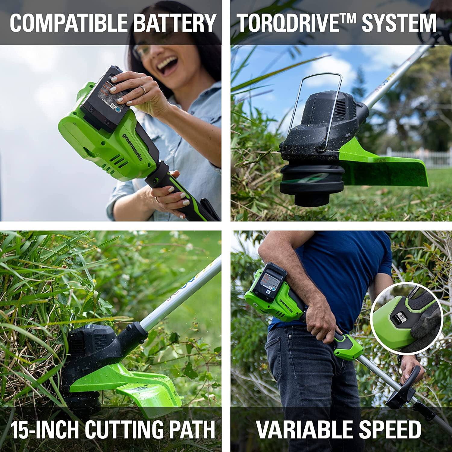 COMPATIBLE BATTERY  
TORQDRIVE™ SYSTEM  
15-INCH CUTTING PATH  
VARIABLE SPEED