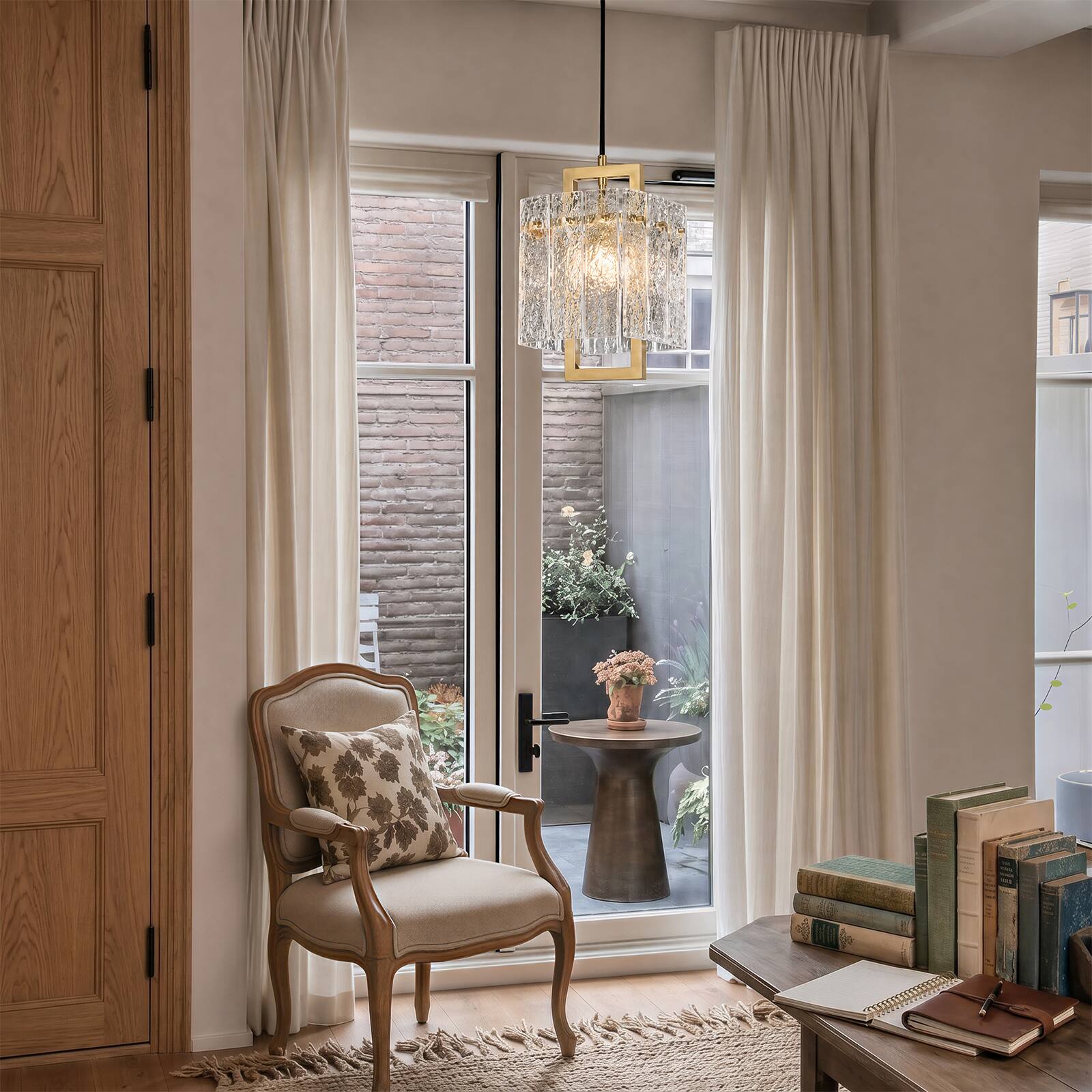 Back. Siljoy - Square Frame Cracked Glass Lampshade Pendant Light - Gold.