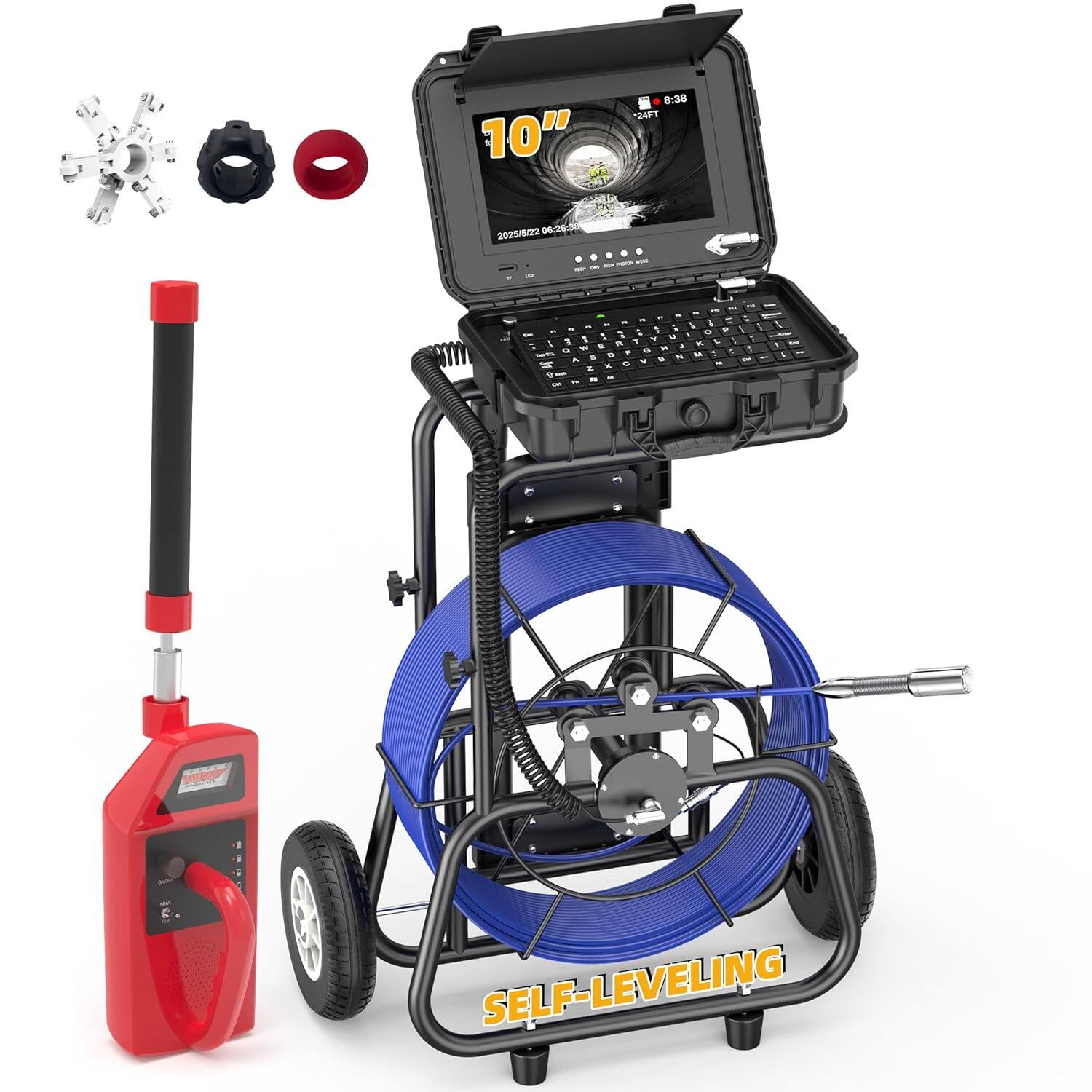 Aukfa - Sewer Camera with Locator - 10" HD Endoscope, Self-Leveling, IP68, 200Ft 7MM Cable, DVR