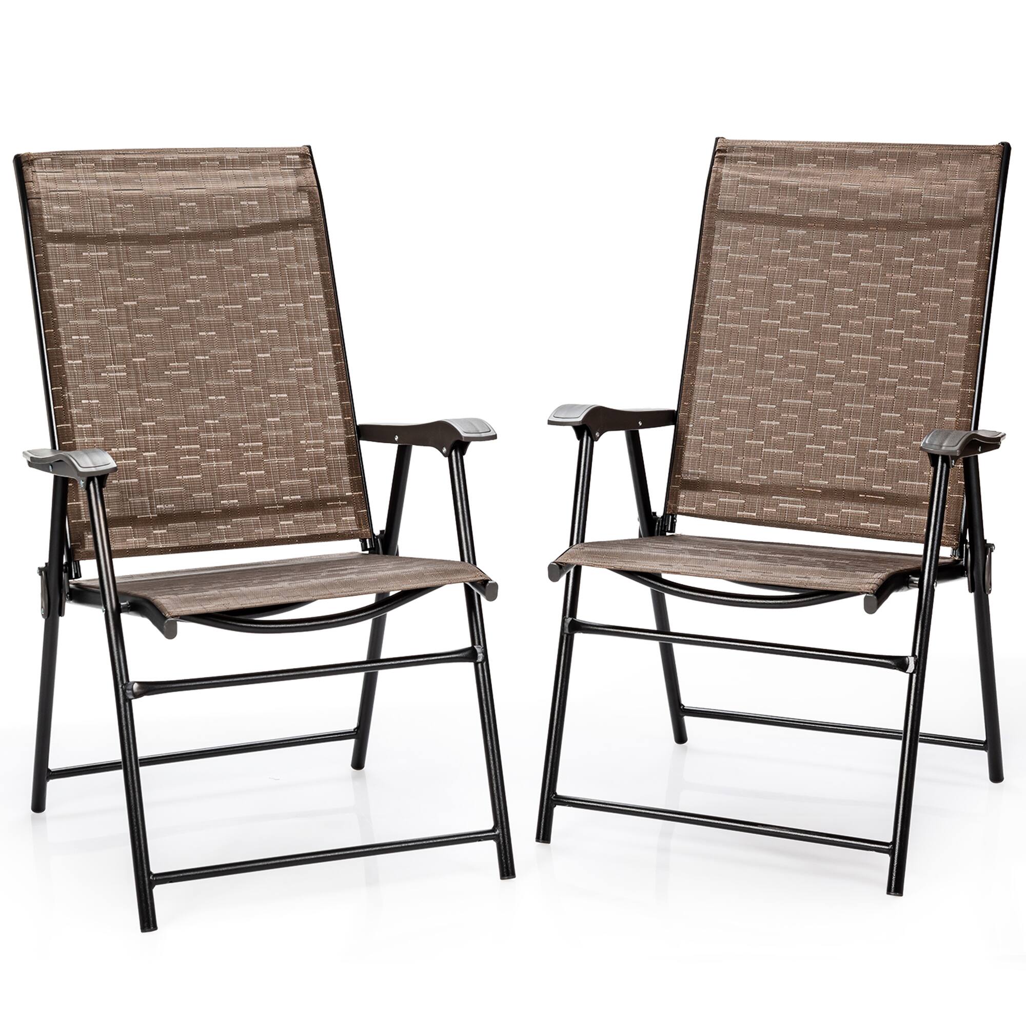 Alt View 4. Gymax - Gymax Set of 4 Folding Portable Patio Chairs Yard Outdoor w/ Armrests & Backrest - Brown.