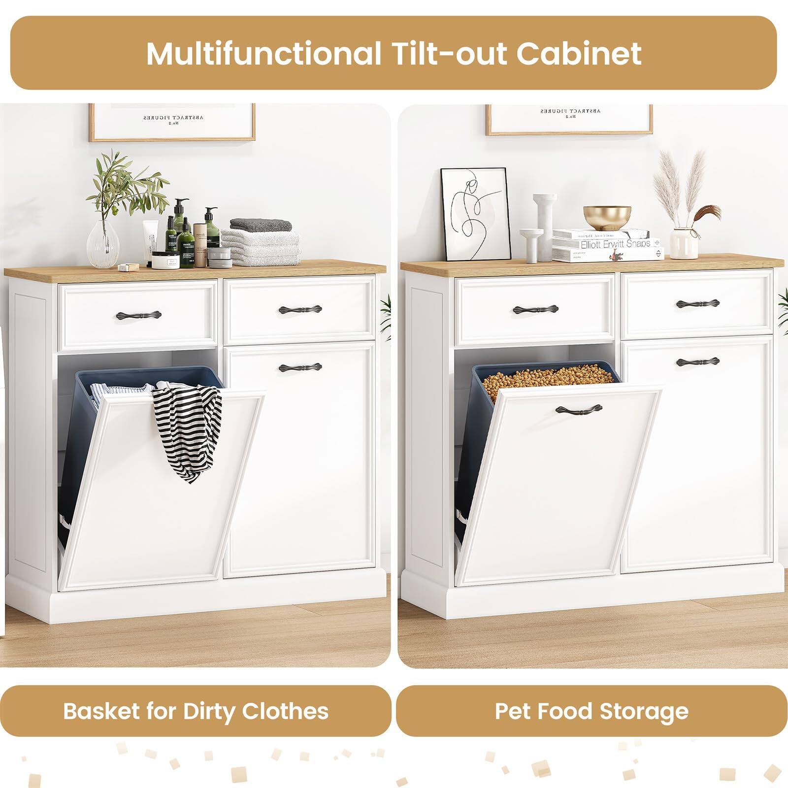 Multifunctional Tilt-out Cabinet

Basket for Dirty Clothes

Pet Food Storage