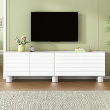 Front. CheryLife - 70.8 in. White Cream Style TV Stand with 4 Cabinets and Adjustable Shelves for TVs Up to 75" - White.