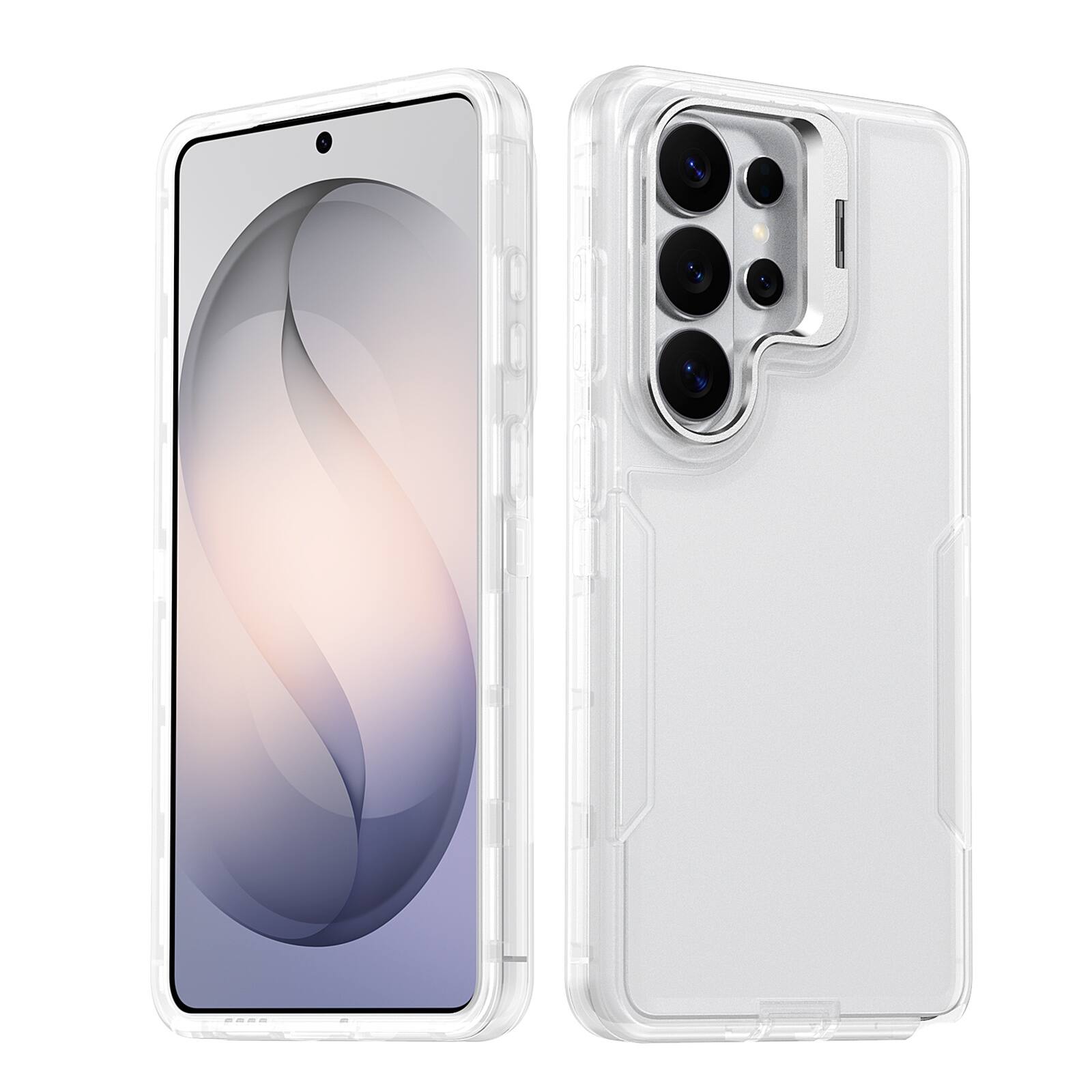 Angle. Dteck - For Samsung Galaxy S24 Ultra Rugged Case, Heavy Duty Dual Layer Shockproof Lens Kickstand Drop Protection Cover - Clear.