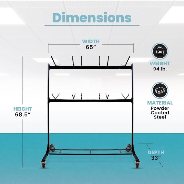 Dimensions: WIDTH 65", HEIGHT 68.5", DEPTH 33"

Weight: 94 lb.

Material: Powder Coated Steel