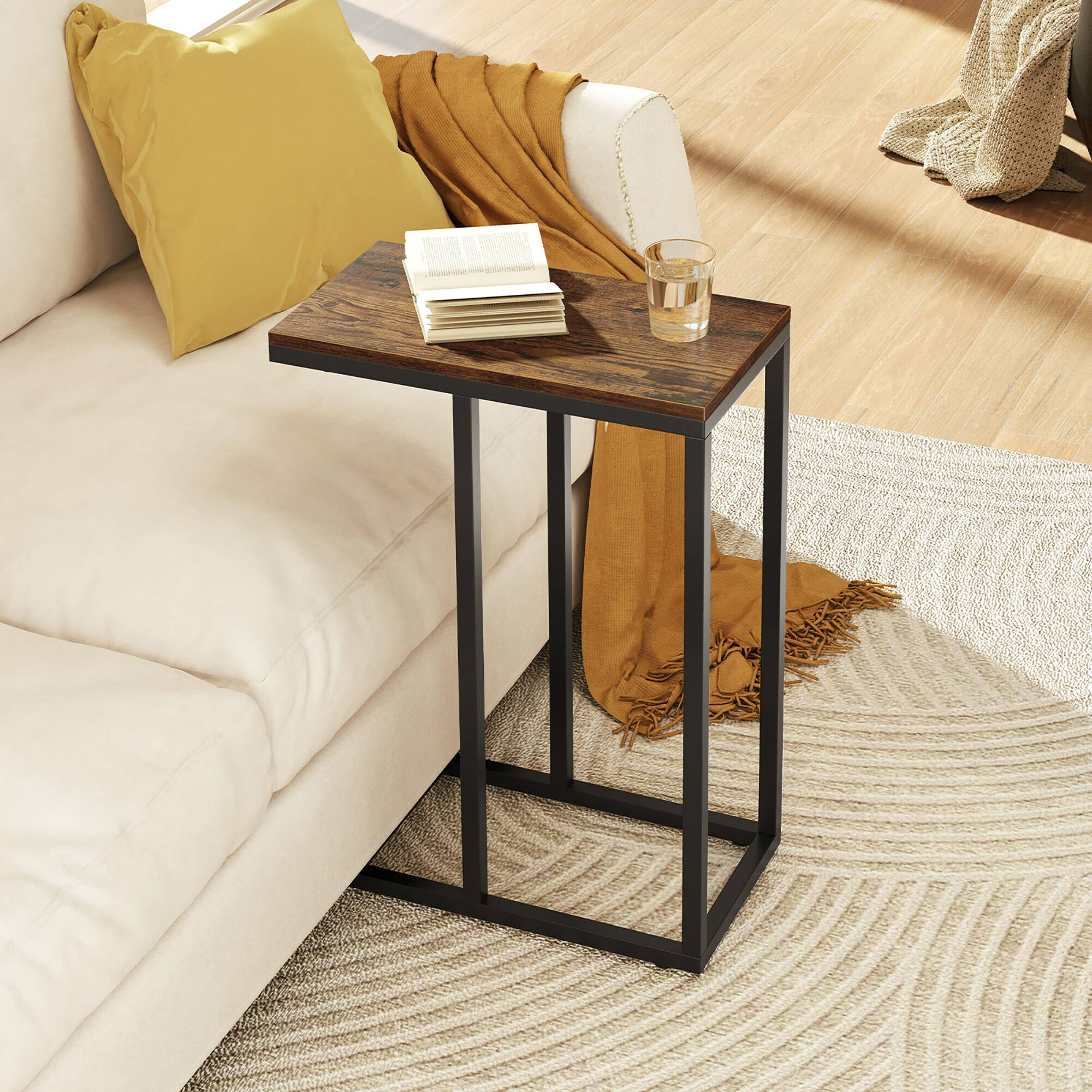 Alt View 5. Gymax - Gymax C-shaped End Table Modern Sofa Side Table w/ Adjustable Foot Pads Rustic Brown & Black - Rustic Brown, Black.