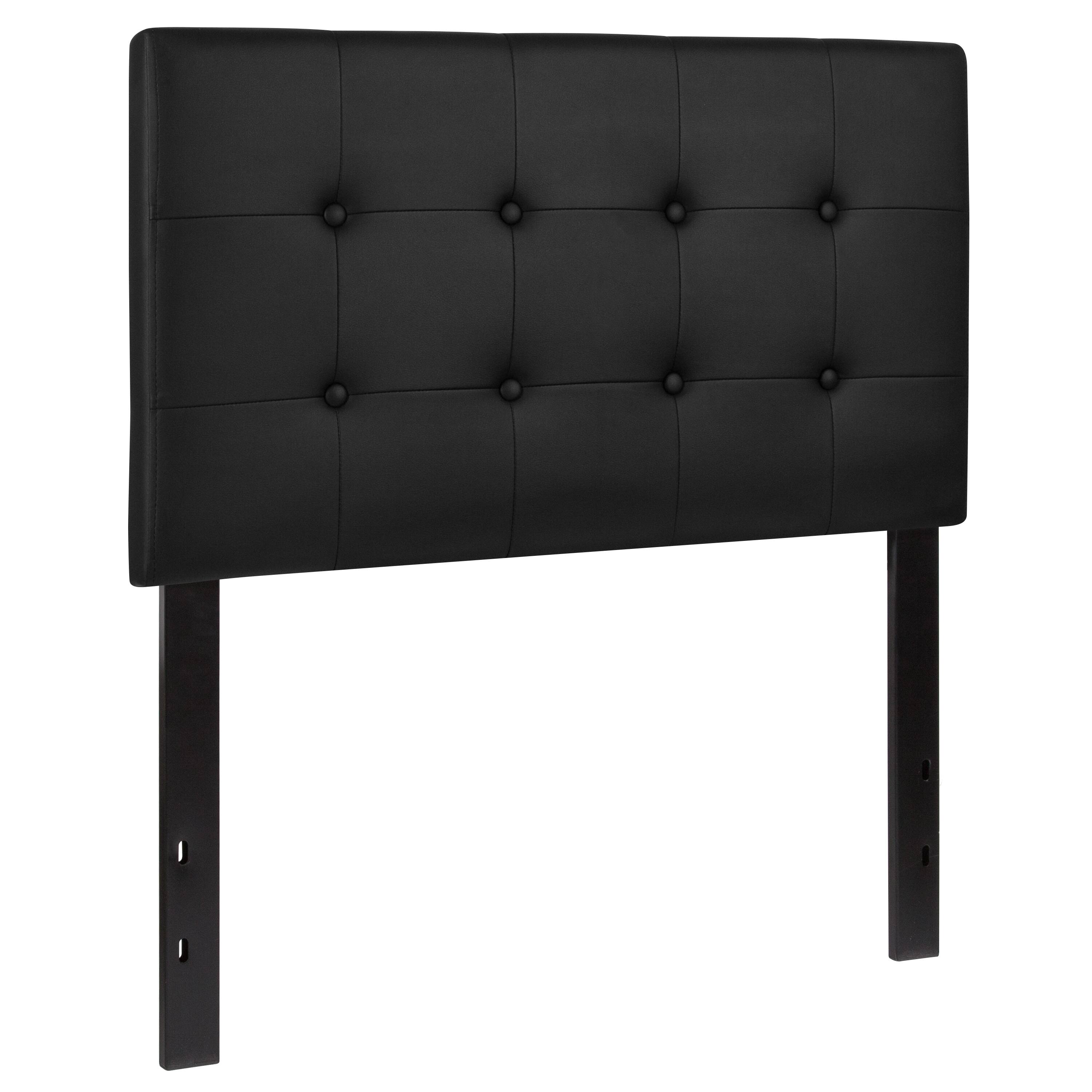 Alt View 1. Emma + Oliver - Button Tufted Adjustable Height Upholstered Headboard - Black.