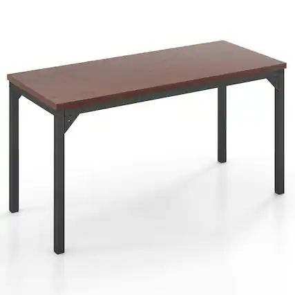 Front. Resenkos - 55 Inch Conference Table with Heavy-duty Metal Frame-Brown, Home Office Desks, Gaming Computer Desks for Study,Working - Brown.
