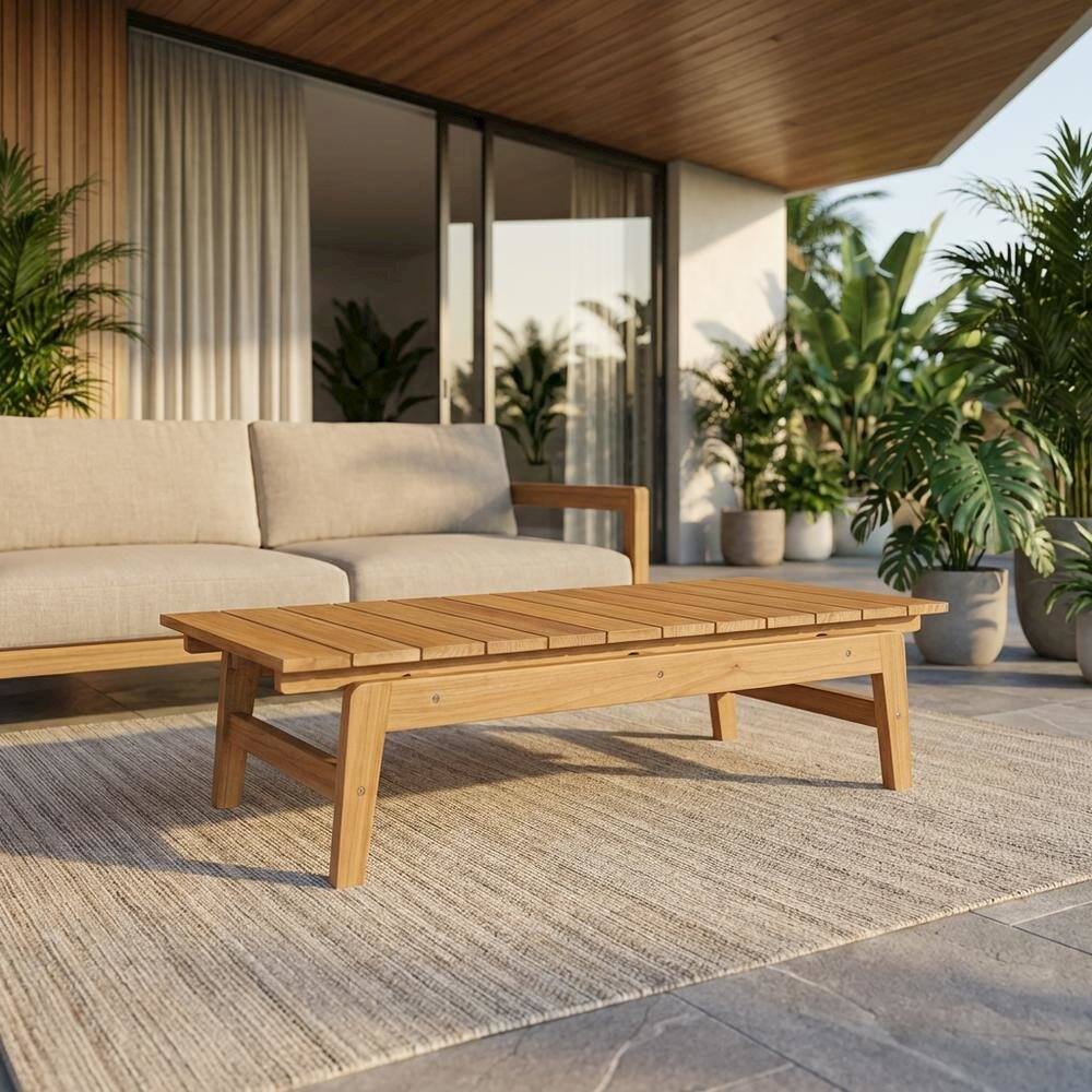 Angle. Outdoor Escape - Teak Outdoor Coffee Table with Sleek Design and Durable Construction - Brown.