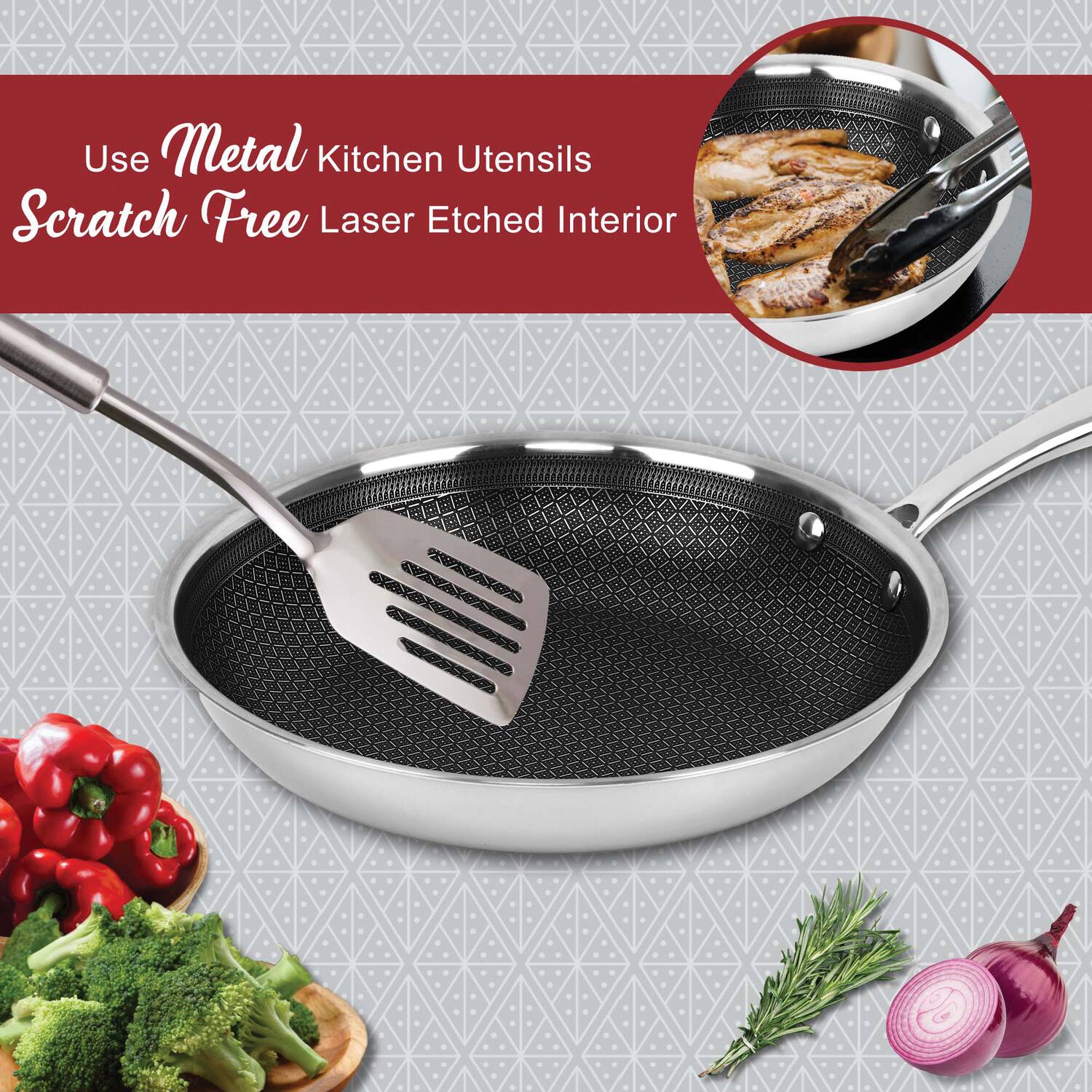 Use Metal Kitchen Utensils  
Scratch Free Laser Etched Interior