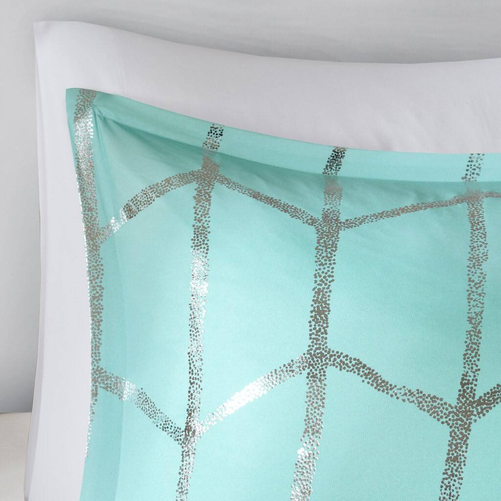 Alt View 2. Gracie Mills - Gracie Mills Isabelle 5-Piece Metallic Geometric Comforter Set - Aqua/Silver.