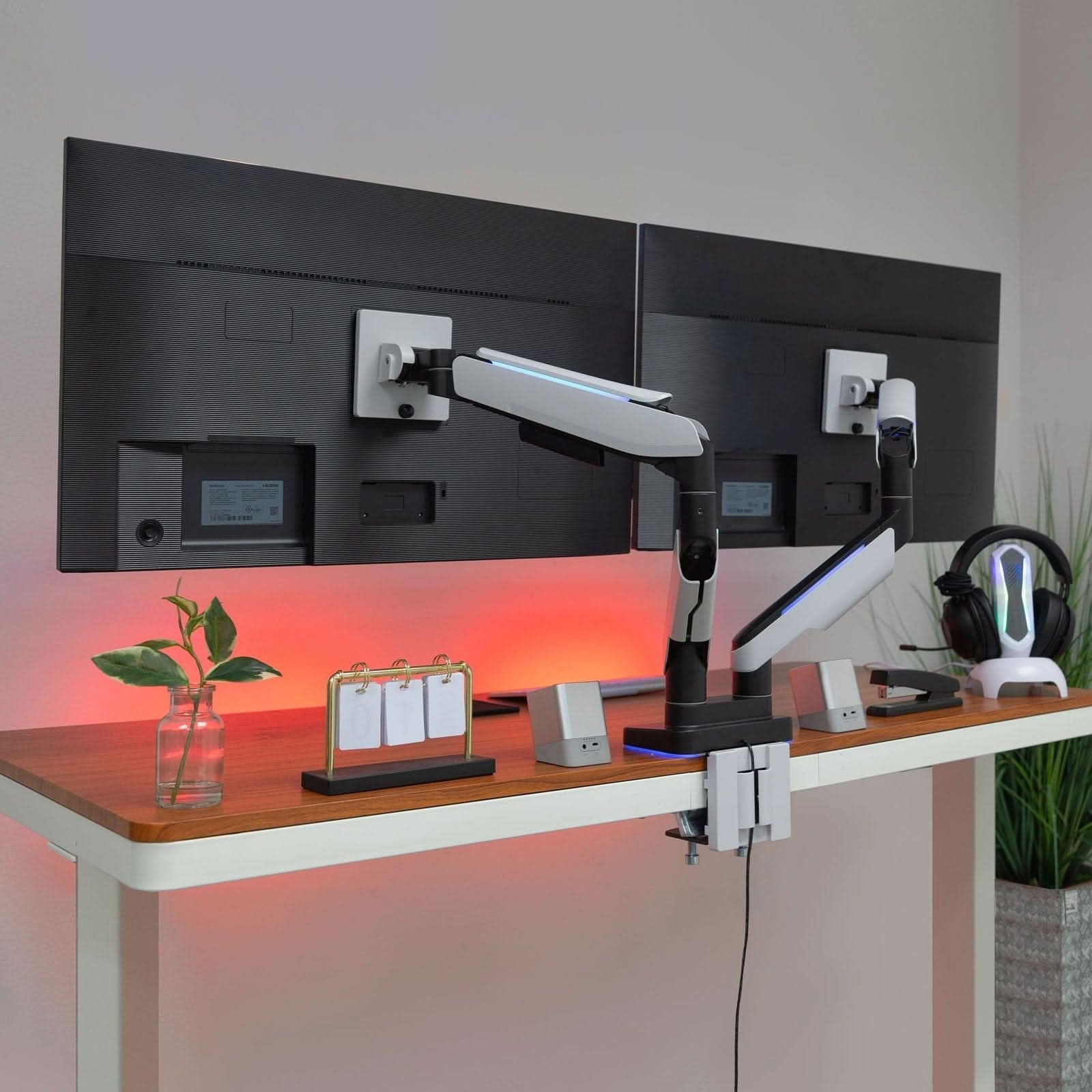 Angle. Mount-It! - Heavy-Duty Dual Monitor Arm – Full Motion Desk Mount for up to 35" Screens, Height Adjustable - White.