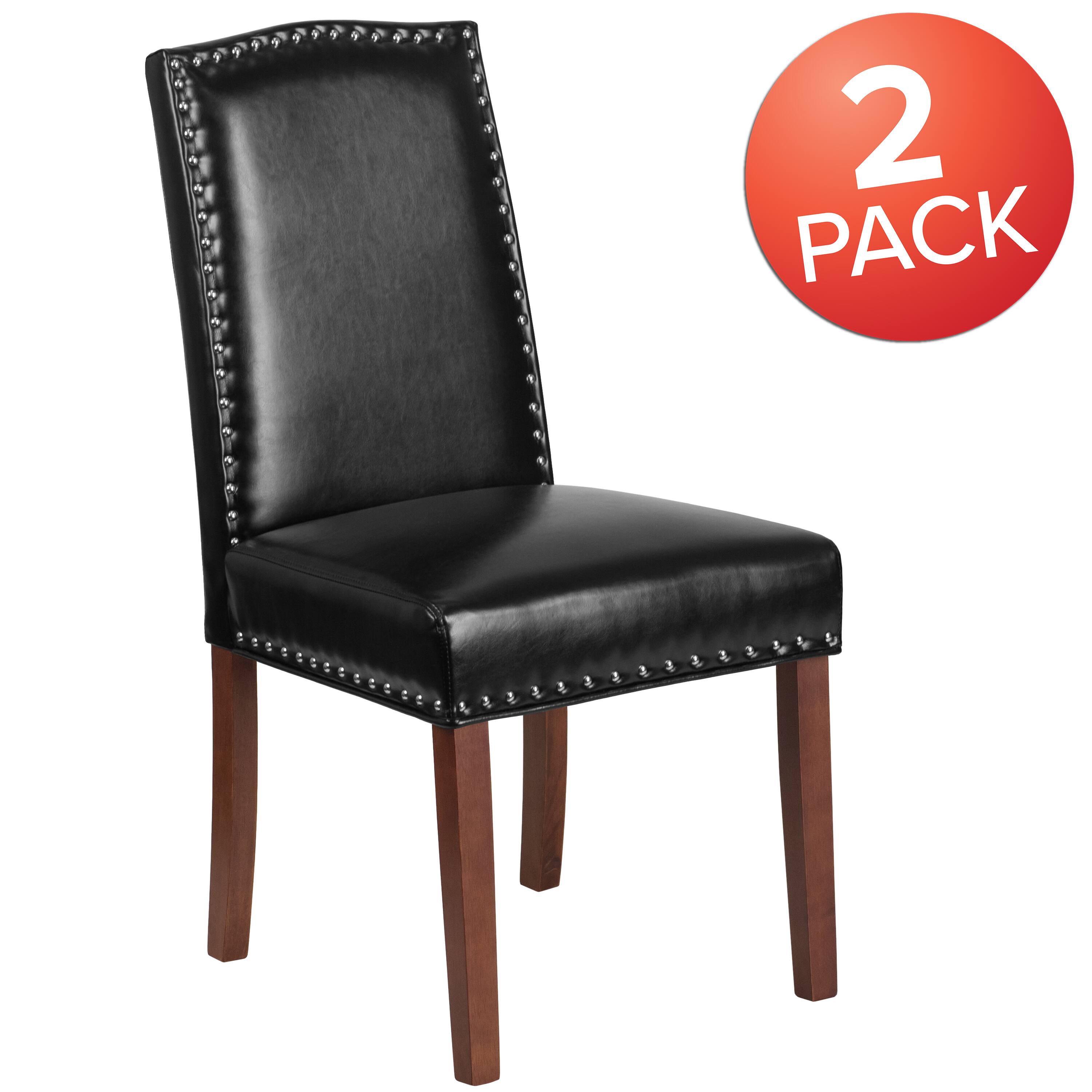Alt View 2. Emma + Oliver - Parsons Chair with Silver Nail Heads - Black LeatherSoft.