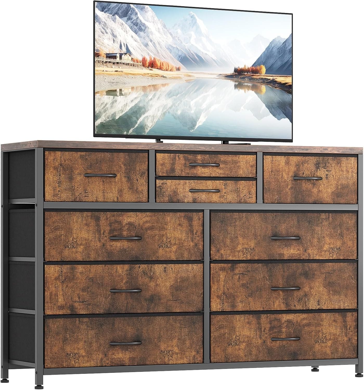 Front. Acekool - Dresser for Bedroom TV Stand for 55” TV, Entertainment Center with 10 Drawers, Storage Organizer Unit for Living Room - Brown.