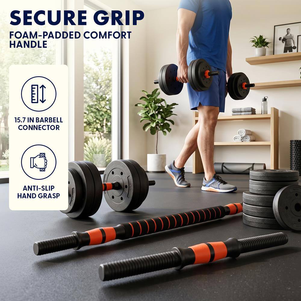 SECURE GRIP  
FOAM-PADDDED COMFORT HANDLE  
15.7 IN BARBELL CONNECTOR  
ANTI-SLIP HAND GRASP