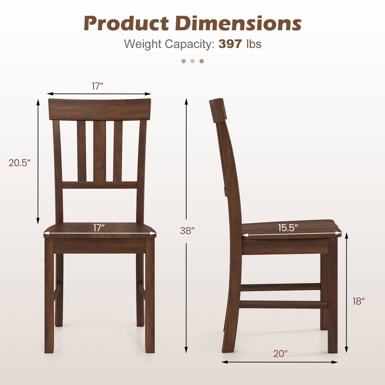 Product Dimensions  
Weight Capacity: 397 lbs  
17" x 20.5" x 17"  
38"  
15.5" x 18" x 20"
