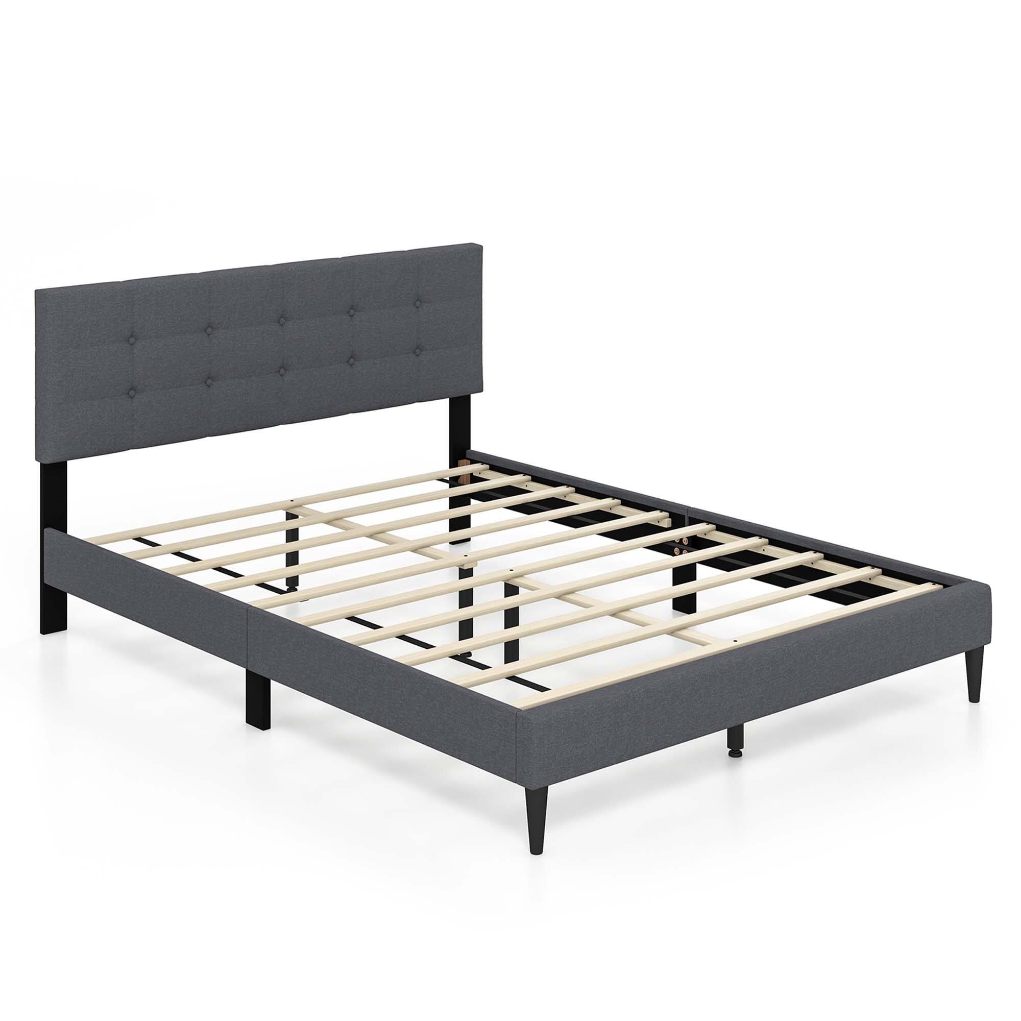 Costway - Queen Upholstered Platform Bed Mattress Foundation Button Tufted Headboard - Gray price history on PriceWatchPro