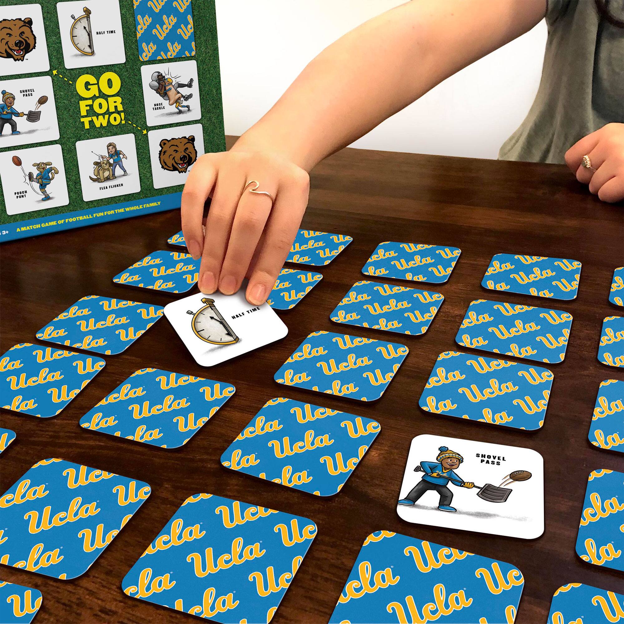 GO FOR TWO!

- HALFTIME
- TRAVEL
- FUMBLE
- POUR POINT
- FLEA FUMBLE
- SHOVEL PASS

A MATCH GAME OF FOOTBALL FOR THE WHOLE FAMILY

UCLA