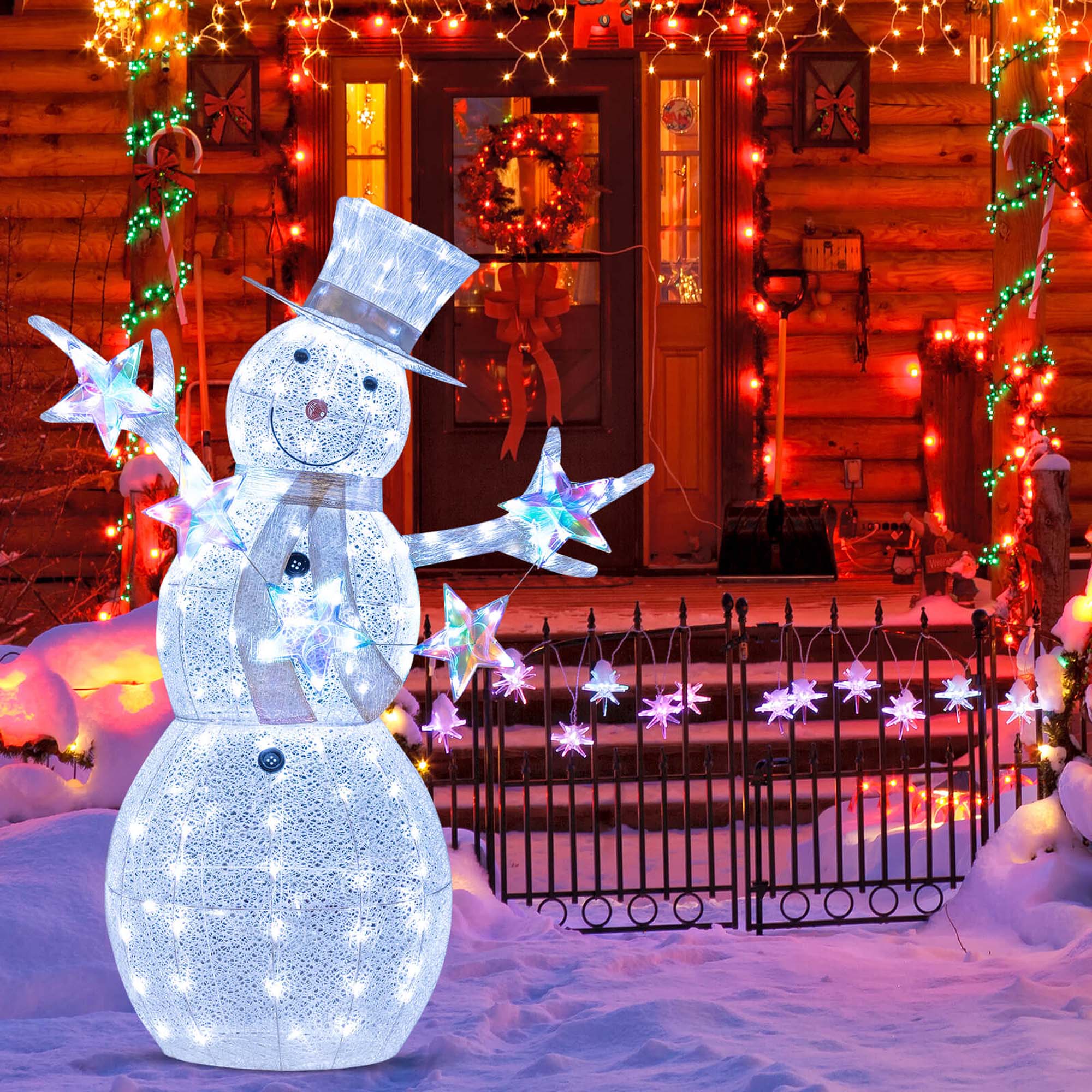 Alt View 3. Costway - Costway 5 FT Lighted Snowman with Hat Scarf & Stars Zip Ties & Ground Stakes 140 LED Lights - White.