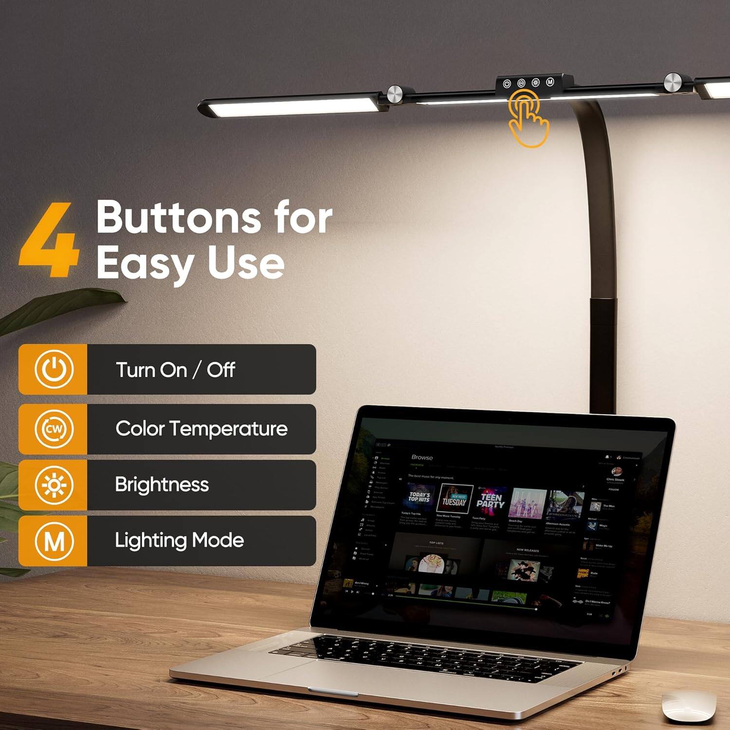 4 Buttons for Easy Use

- Turn On / Off
- Color Temperature
- Brightness
- Lighting Mode