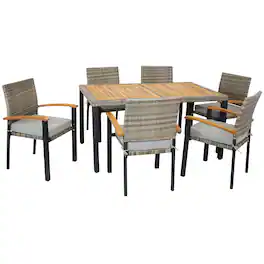 Sunnydaze - Carlow Resin Wicker 7-Piece Patio Dining Set - Stone Gray