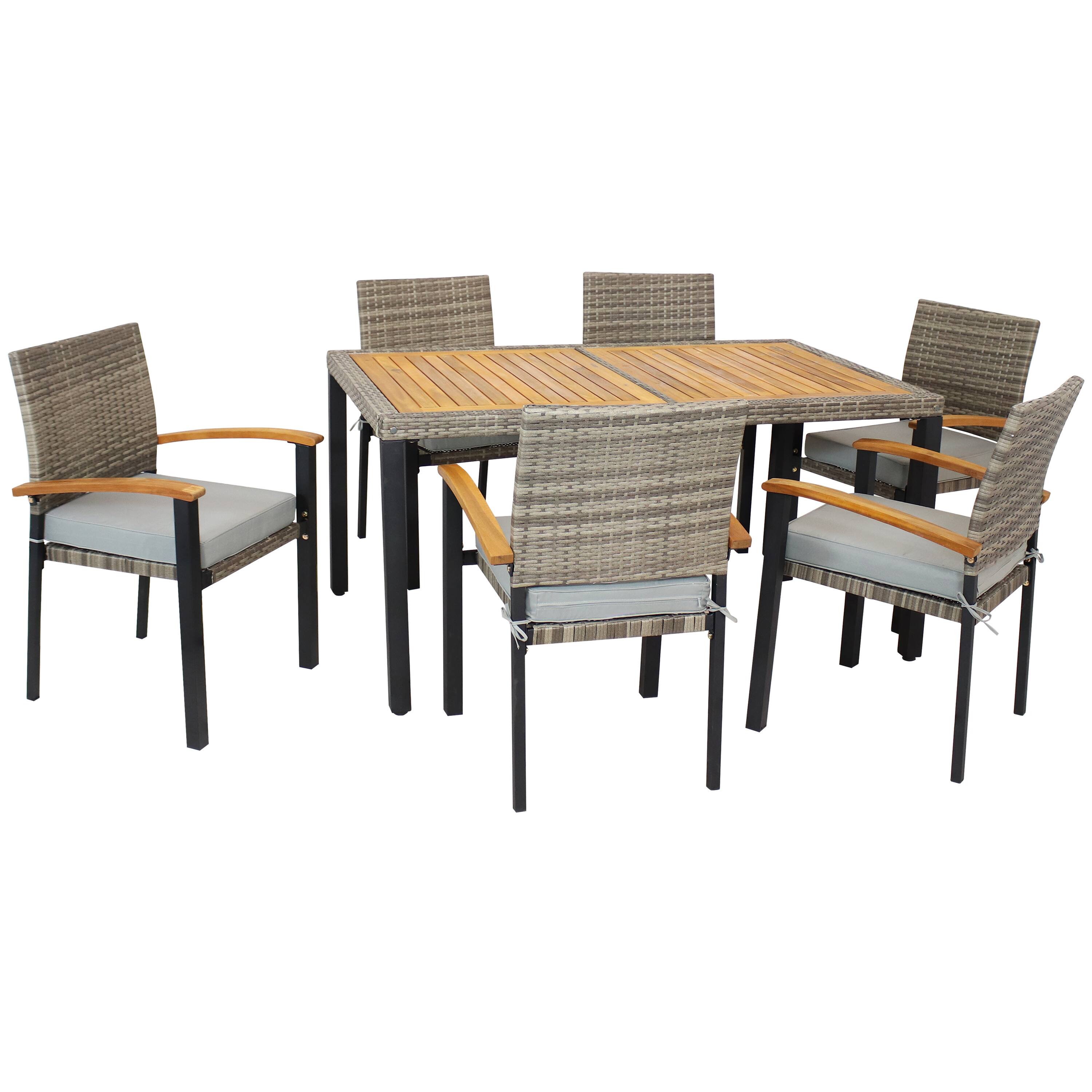 Front. Sunnydaze - Carlow Resin Wicker 7-Piece Patio Dining Set - Stone Gray.