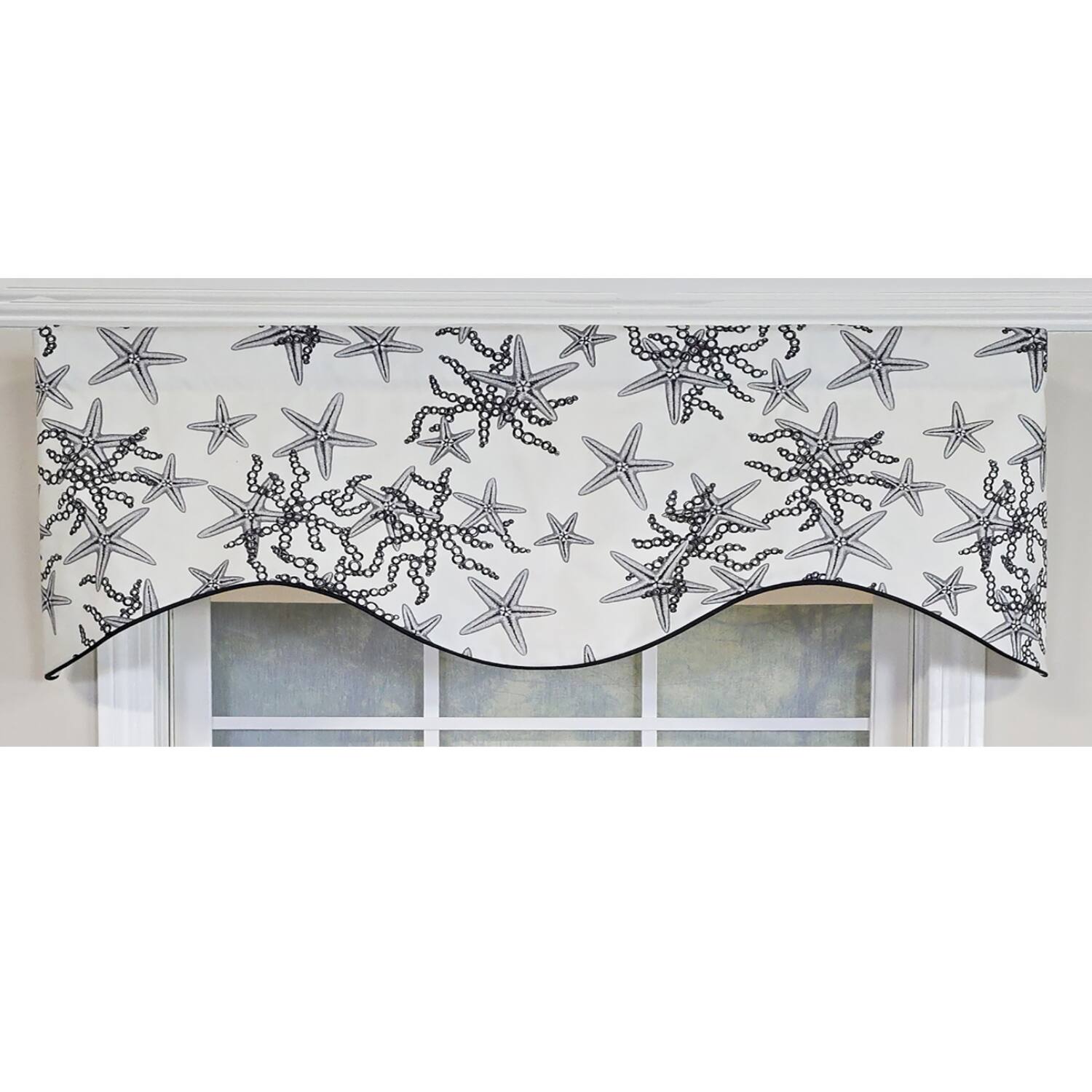 Left. RLF Home - RLF Home Reef Cornice Valance - 100% Cotton with Ivory Lining 50" x 17"  Black - Black.