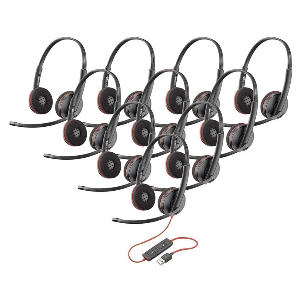 Front. HP - Poly Blackwire 3220 Stereo USB-C-A Headset with Inline Controls - 10 Pack - Black.
