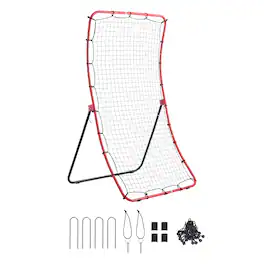VEVOR - Baseball Softball Rebounder Net 4 x 5.5 ft Pitch Back Trainer, 5 Adjustable Angles, Heavy-duty Steel Frame, All Angle - Black;Red