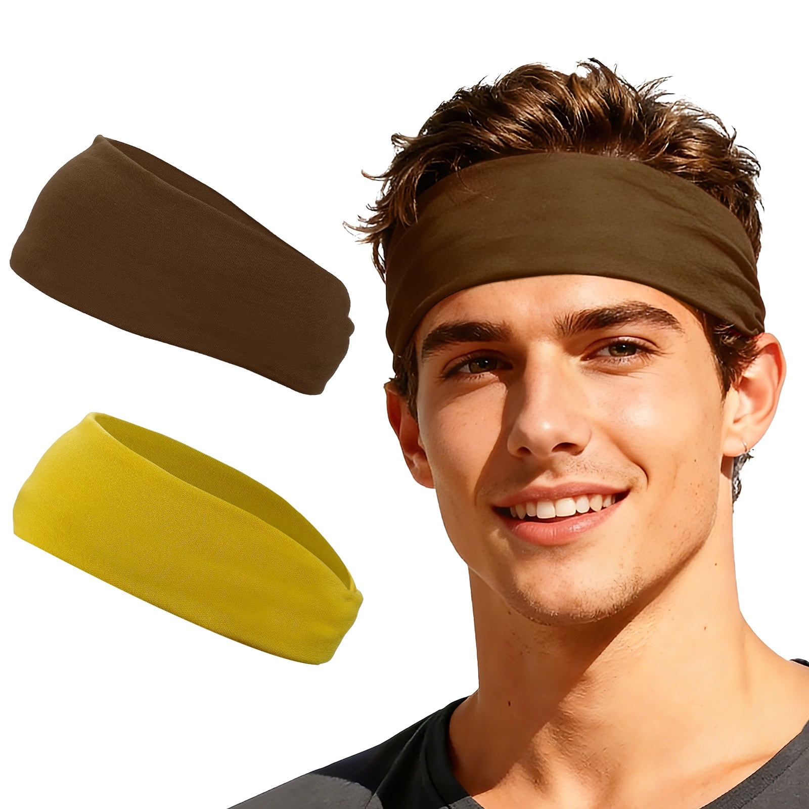 Unique Bargains - Sport Headbands for Men & Women, Stretchy Sweatband Absorbent Headbands, 2pcs - For Yoga/Sports/Running/Fitness/Cycling - Brown/Ginger price history on PriceWatchPro