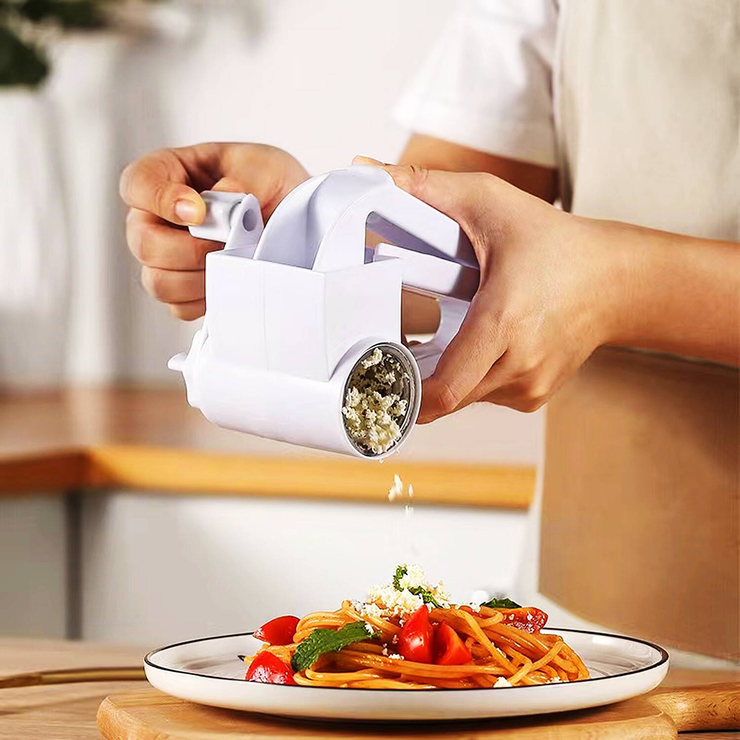 Left. Giantpower - Manual Classic Rotary Cheese Grater  - White - White.