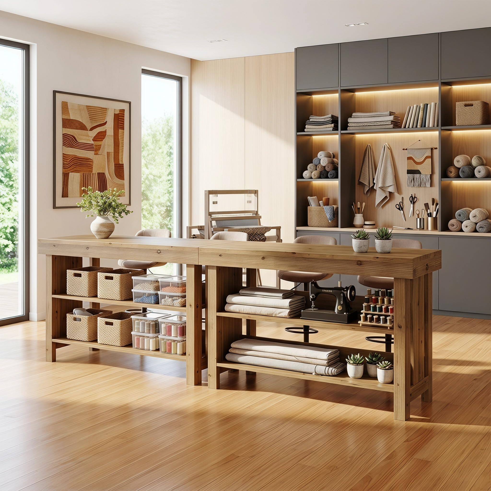 Alt View 3. Tribesigns - Craft Art Table with Storage and Seating, Natural Solid Wood - Natural.
