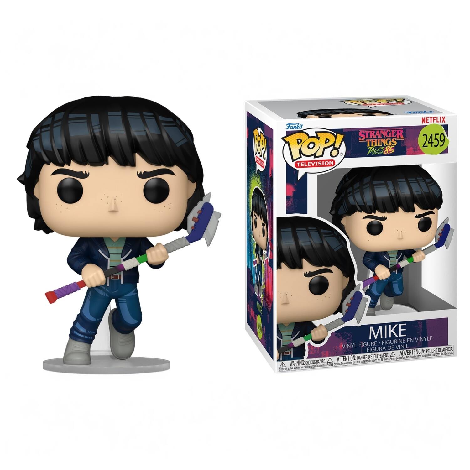 Funko POP! TELEVISION  
STRANGER THINGS 2459  
MIKE  
VINYL FIGURE / FIGURINE EN VINYLE / FIGURA DE VINIL  
WARNING: CHOKING HAZARD - Small parts. Not for children under 3 years.  
ADVERTENCIA: PEQUEÑOS PIEZAS. NO ES RECOMENDABLE PARA NIÑOS MENORES DE 3 AÑOS.