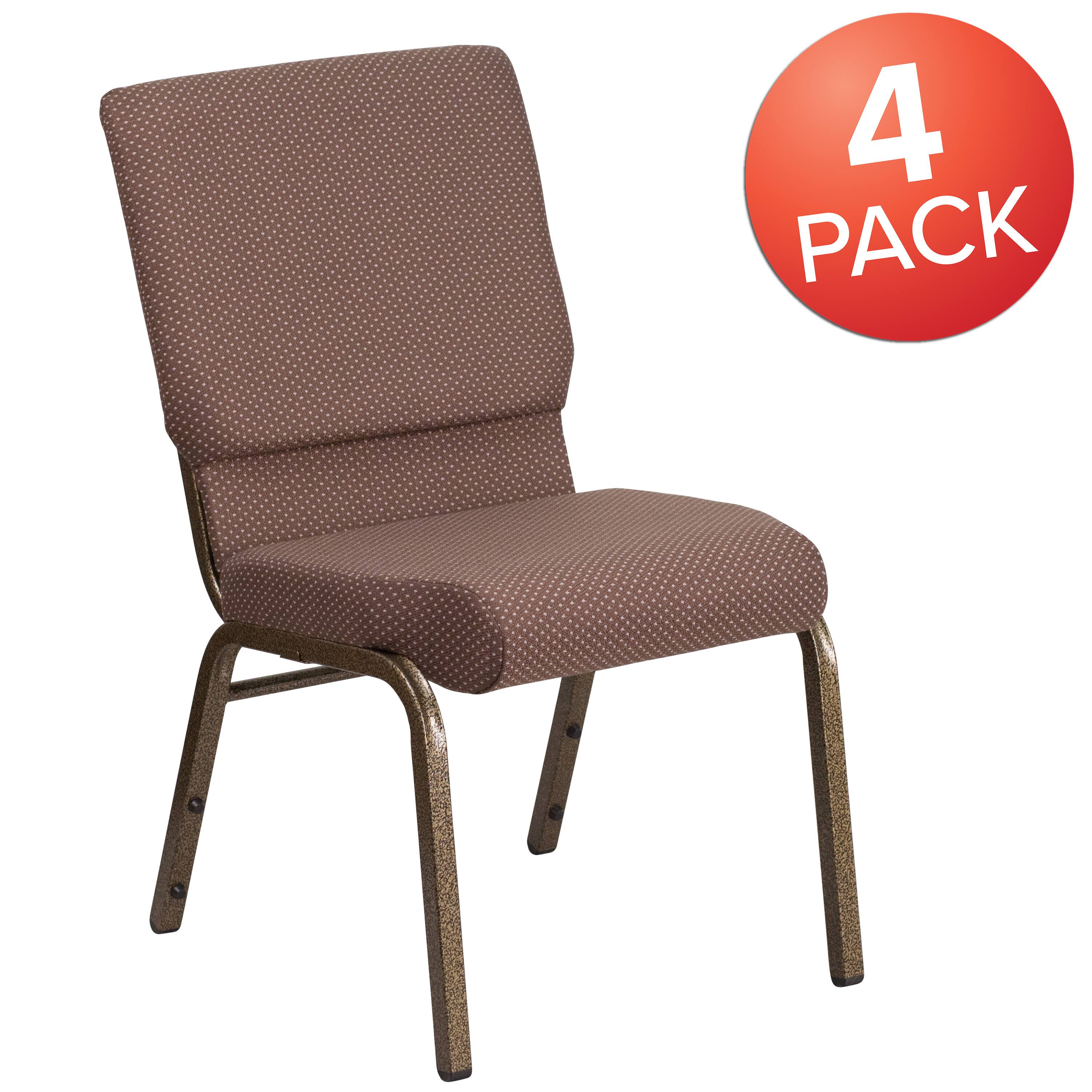 Alt View 1. Emma + Oliver - 4 Pack 18.5''W Stacking Church Chair - Brown Dot Fabric/Gold Vein Frame.