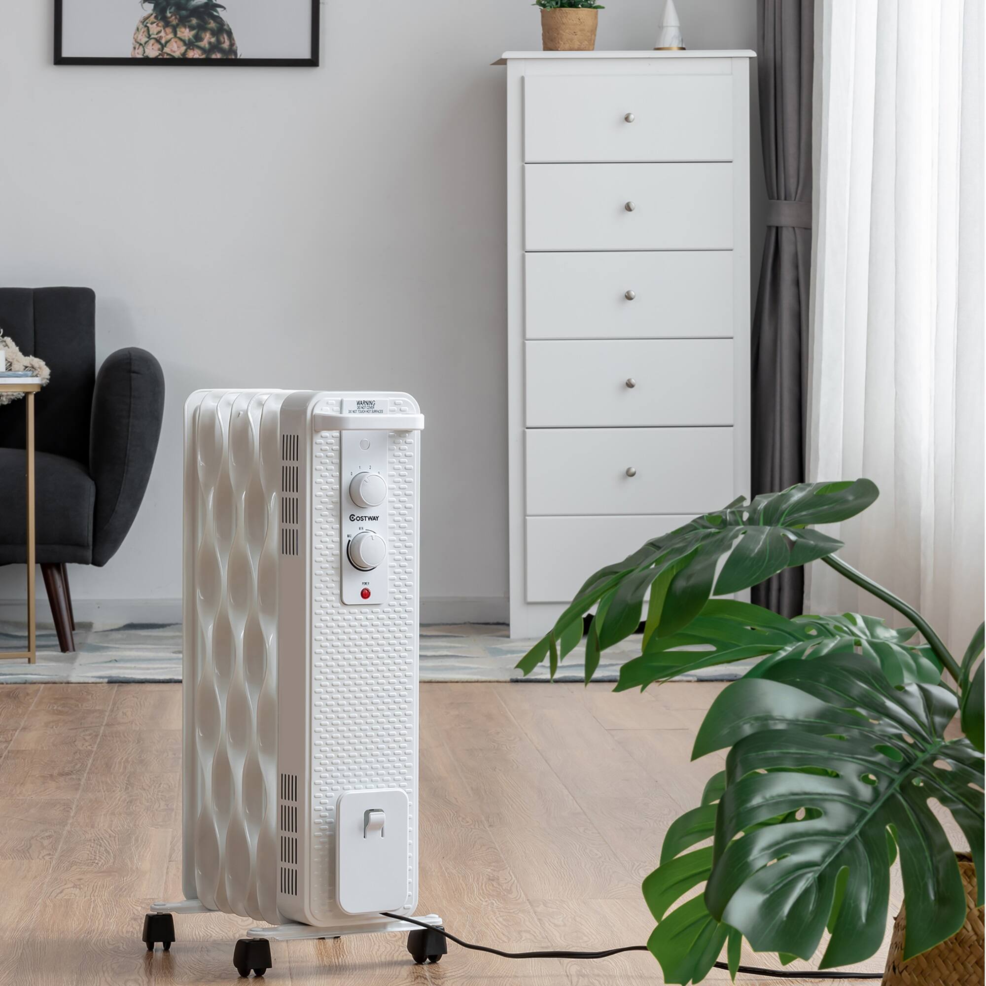 Alt View 2. Costway - Costway 1500W Oil-Filled Heater Portable Radiator Space Heater w/ Adjustable Thermostat - White.