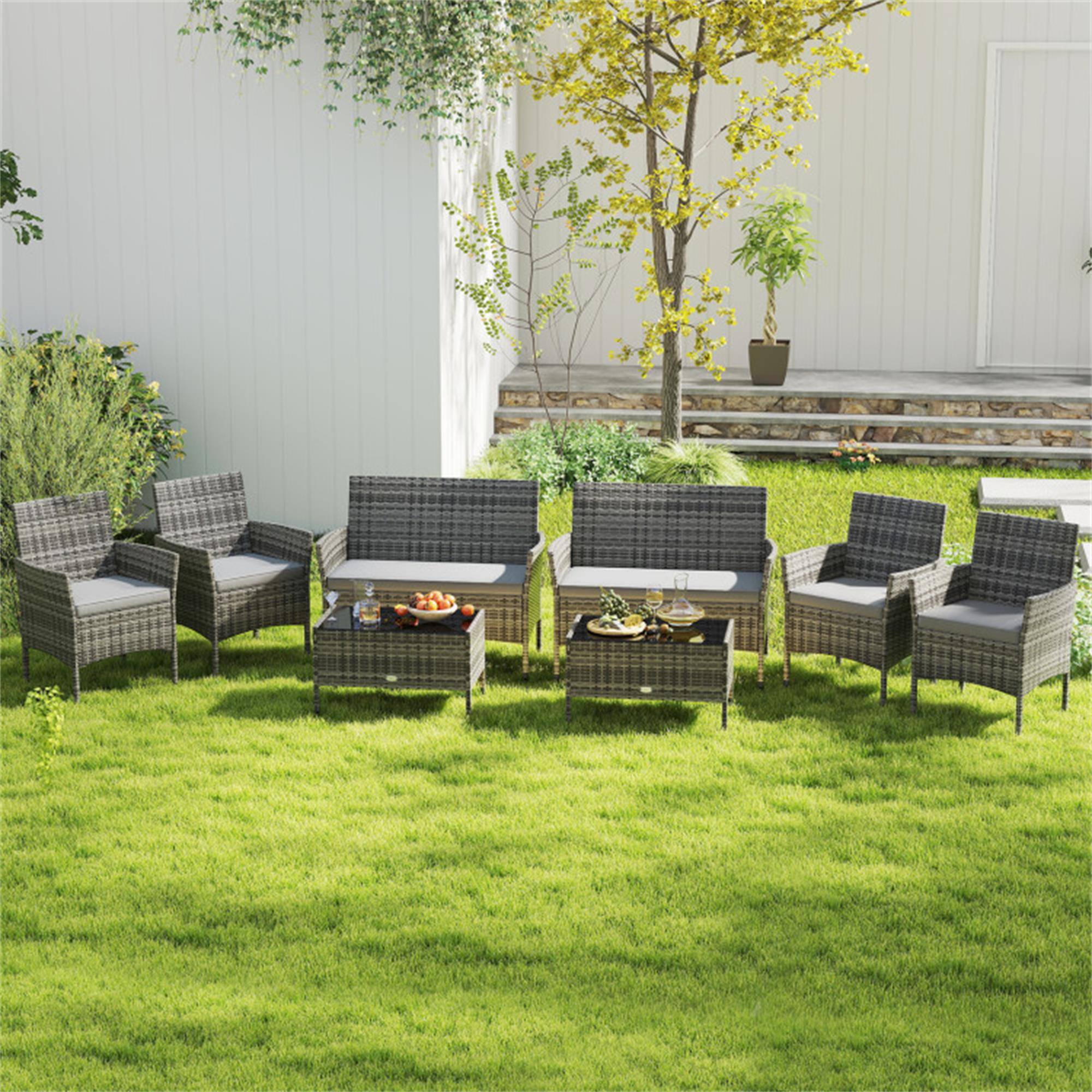 Alt View 4. Boyel Living - Gray 4 Pieces Patio Rattan Conversation Set with Tempered Glass Coffee Table 39.5-in L x 32-in W x 22.5-in H - Gray.