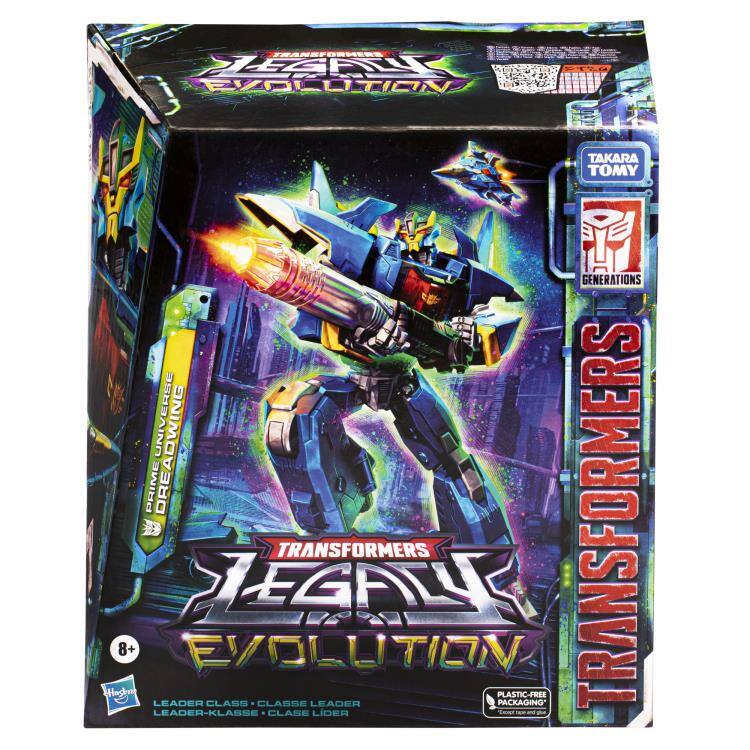 TRANSFORMERS LEGACY EVOLUTION  
GENERATIONS UNIVERSE  
DREADWING PRIME  
LEADER CLASS  
8+  
TAKARA TOMY  
PLASTIC-FREE PACKAGING  
LEADER CLASS  
CLASSE LIDER  
LEADER-KLASSE  
CLASE LIDER