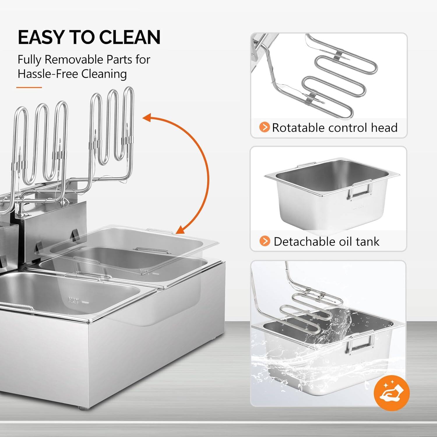 EASY TO CLEAN  
Fully Removable Parts for Hassle-Free Cleaning  
Rotatable control head  
Detachable oil tank