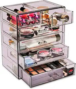 Sorbus - Acrylic Makeup Organizer Case - Big Clear Makeup Organizer & Jewelry Storage for Vanity, Bathroom - Purple