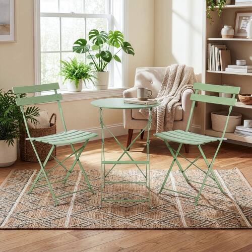 Alt View 8. Winado - 3 Piece Folding Bistro Table Chairs Dining Set Weather-Resistant for Indoor/Outdoor - Light Green.