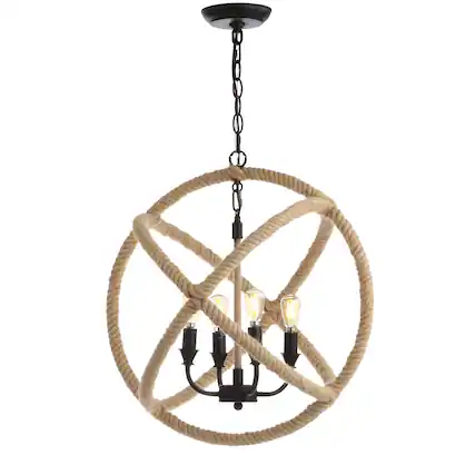 Front. Jonathan Y - Soka 4-Light 20" Adjustable Globe Metal/Rope LED Pendant, Black/Brown - Black/Brown.