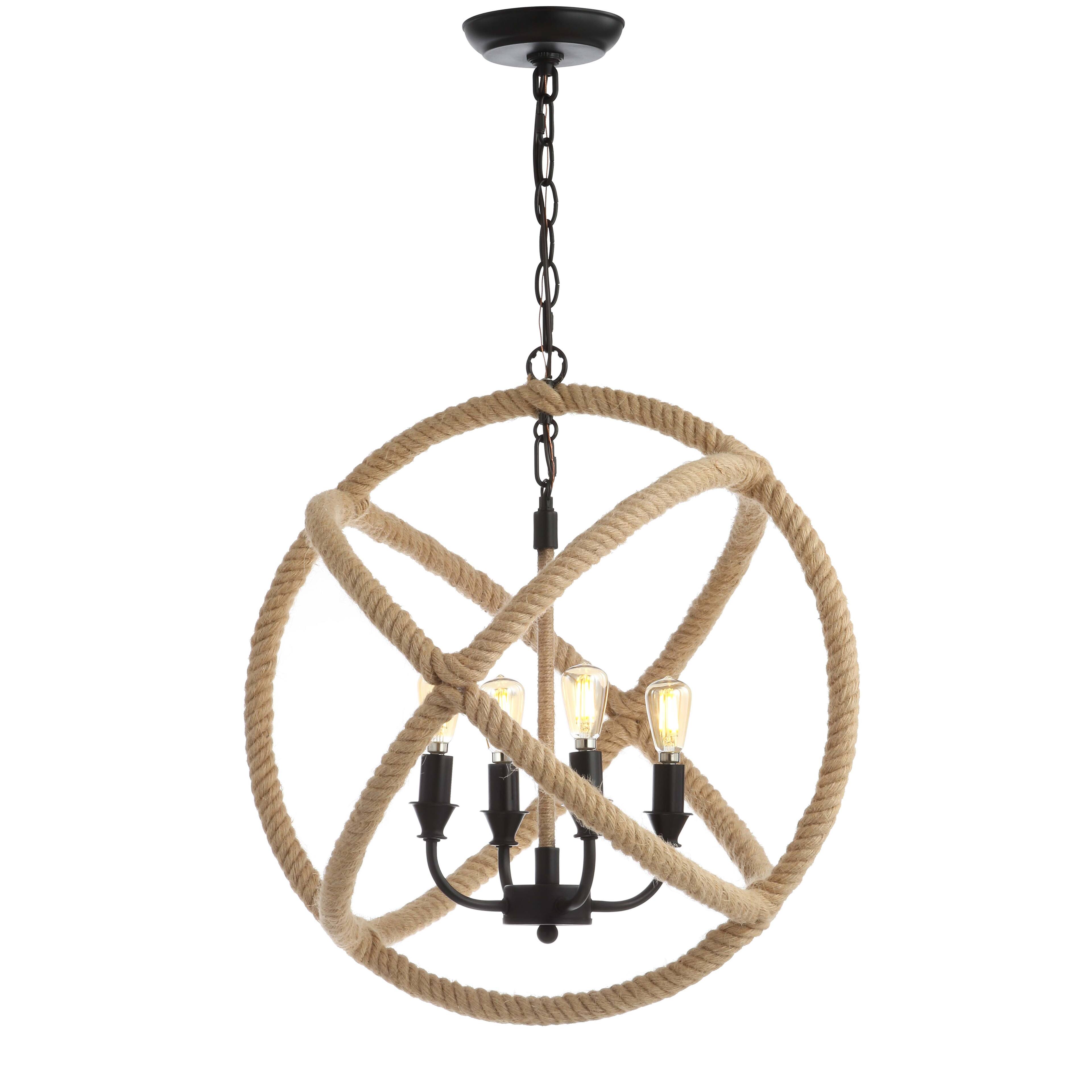 Front. Jonathan Y - Soka 4-Light 20" Adjustable Globe Metal/Rope LED Pendant, Black/Brown - Black/Brown.