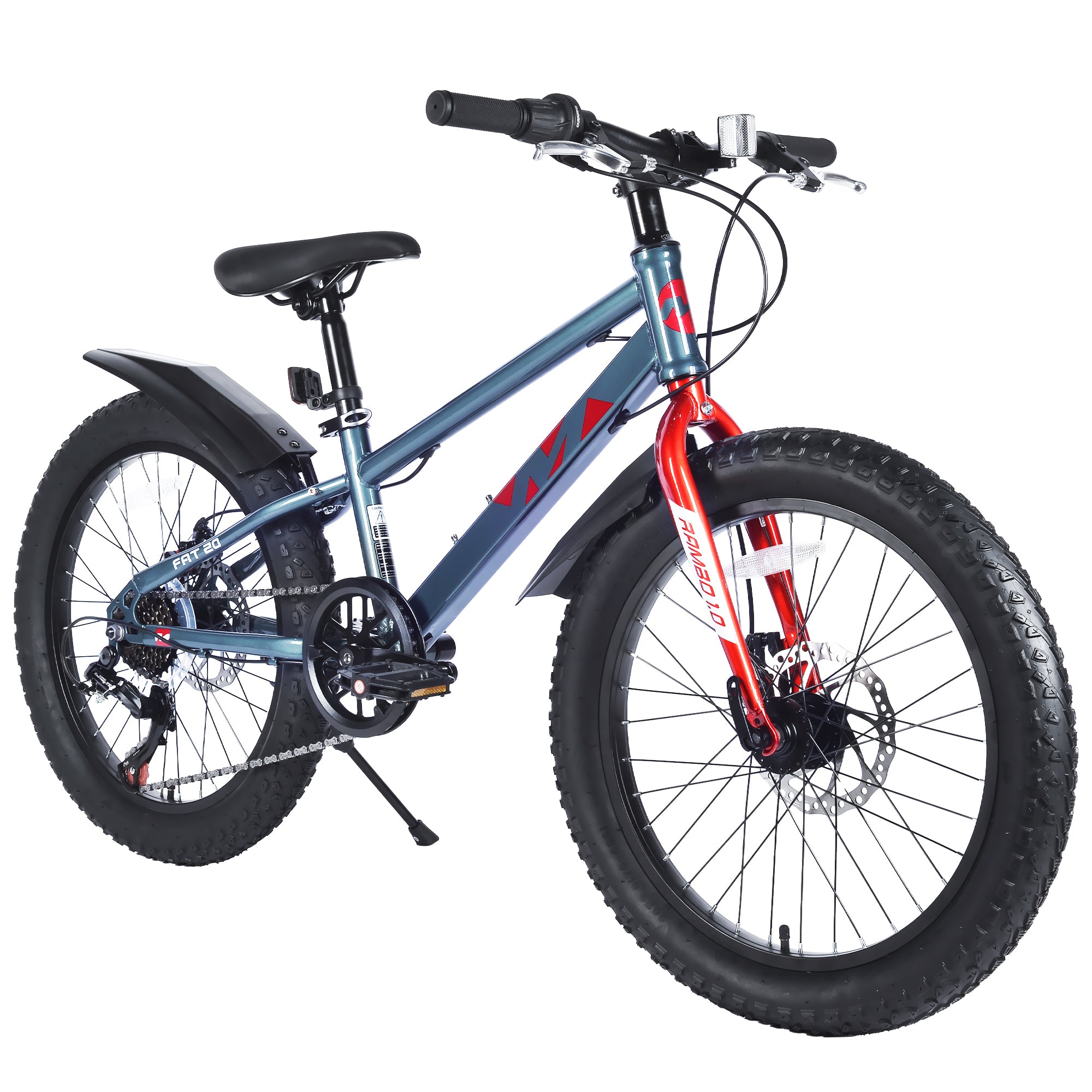 BreeBe - 20 Inch Kids Fat Tire Mountain Bike, Boys & Girls 5+ Years, Dual Disc Brakes, Shimano 7-Speed, Beach & Snow - Gray