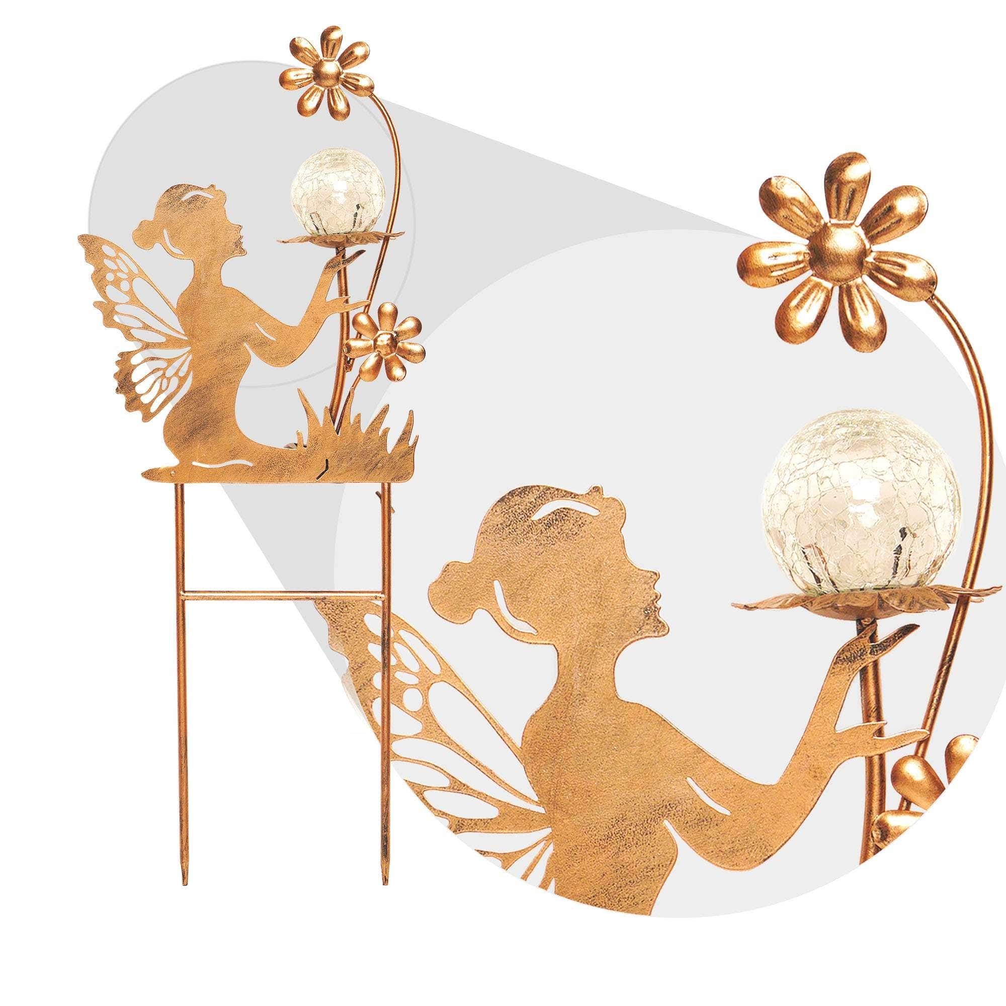 G128 - Solar Garden Stake Light with Decorative Fairy Design for Outdoor Use - Gold