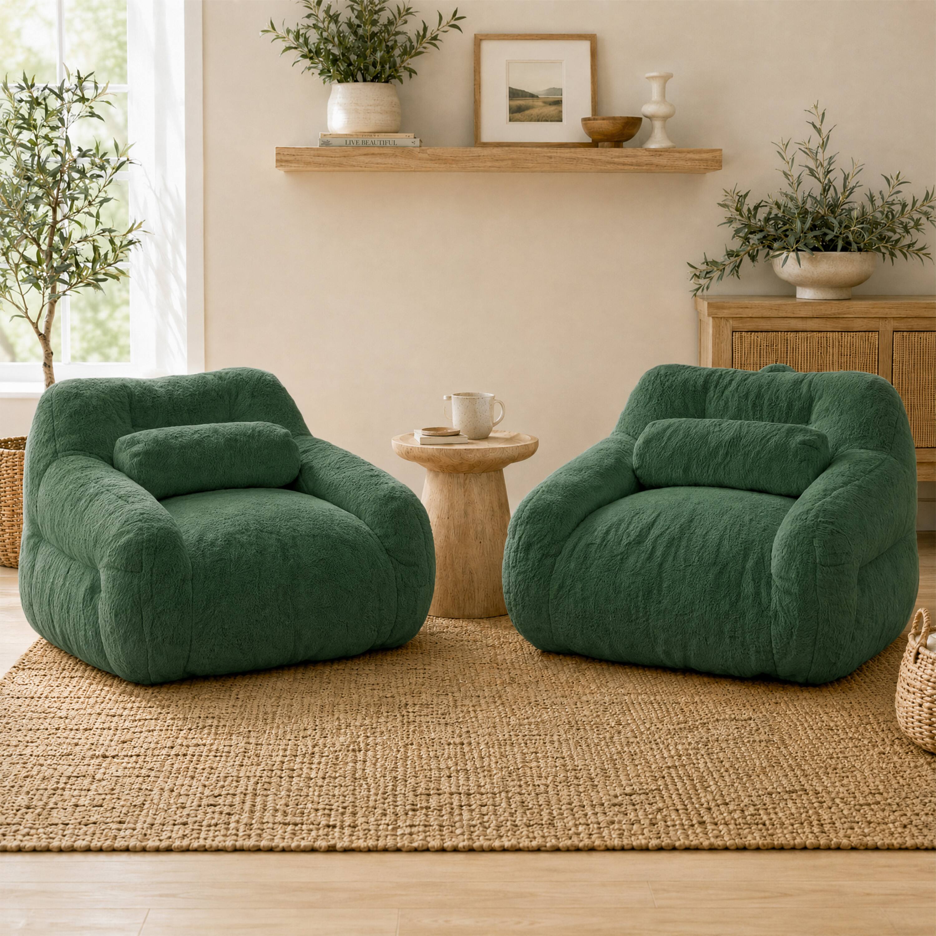 Alt View 7. Vipbear - Bean Bag Chair with Pillow for Adults, Faux Fur Accent Chair with Pocket & Handle, Ergonomic Single Sofa Chair - Green.