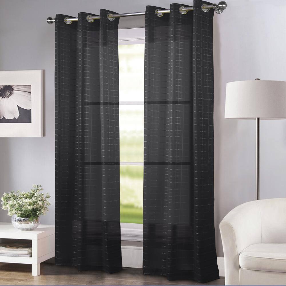 Angle. RT Designers Collection - RT Designers Collection Wanda Box Voile Light Filtering One Grommet Curtain Panel 54" x 90" Black - Black.